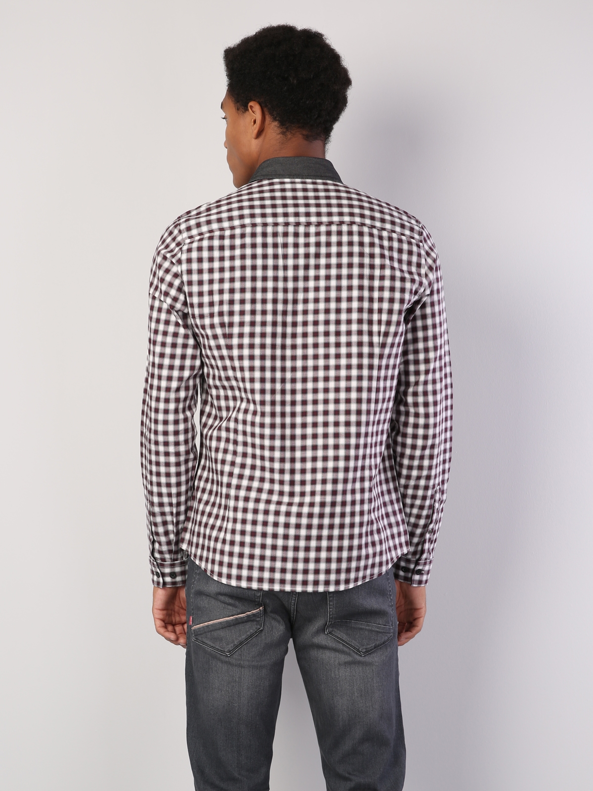 Slim Fit Placket Neck  Erkek Mor Kısa Kol Gömlek Cl1040558