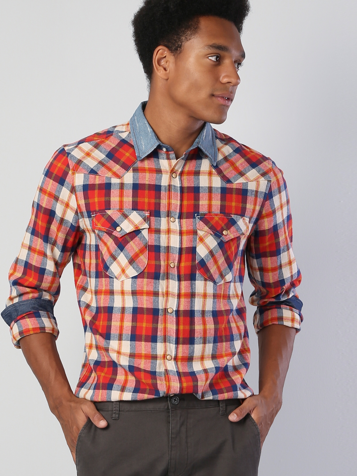  Modern Fit Shirt Neck Erkek Kiremit Uzun Kol Gömlek