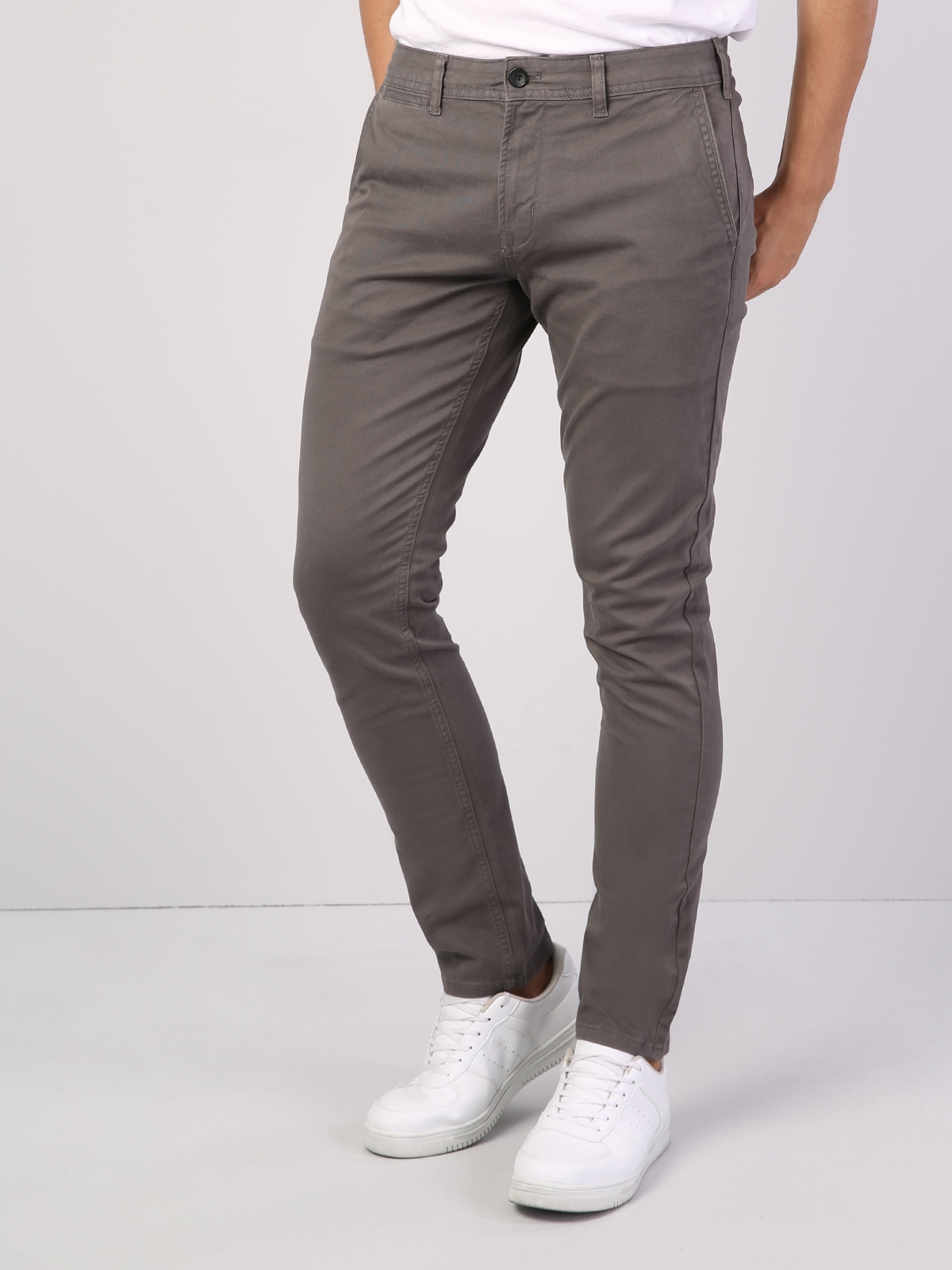 Colins Slim Fit Orta Bel Düz Paça Erkek Antrasit Pantolon. 1