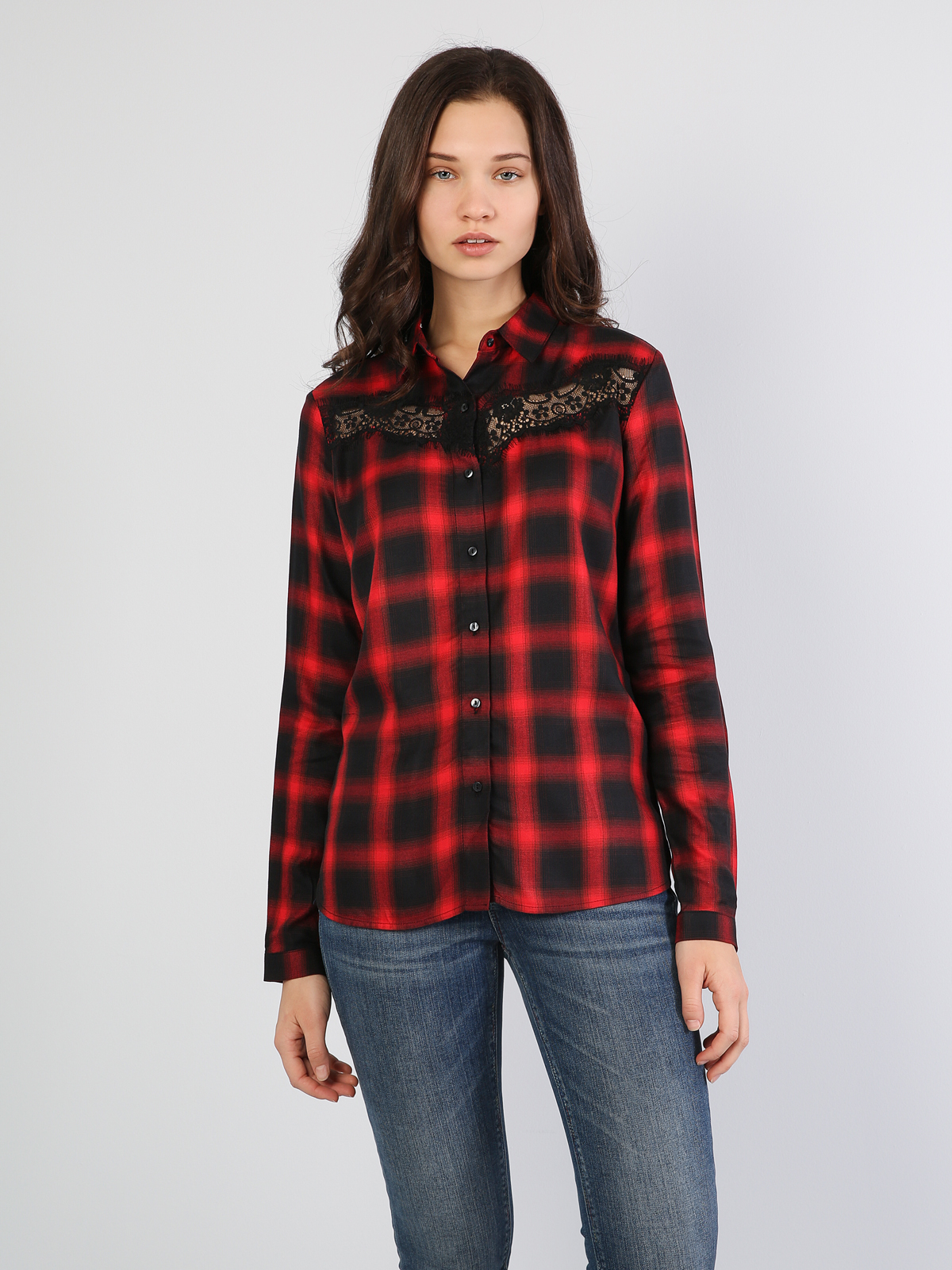 Süper Slim Fit Shirt Neck  Kadın Siyah Uzun Kol Gömlek Cl1036607