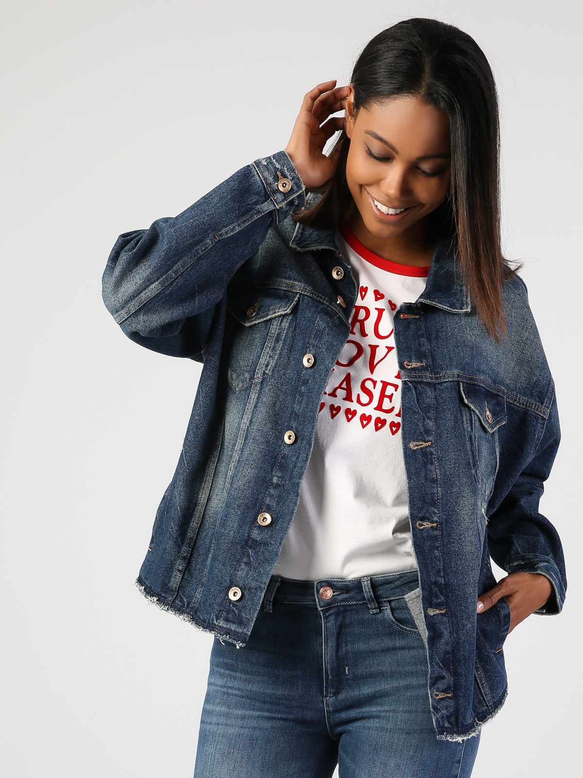   Boyfriend Fit Mavi Kadın Jean Ceket