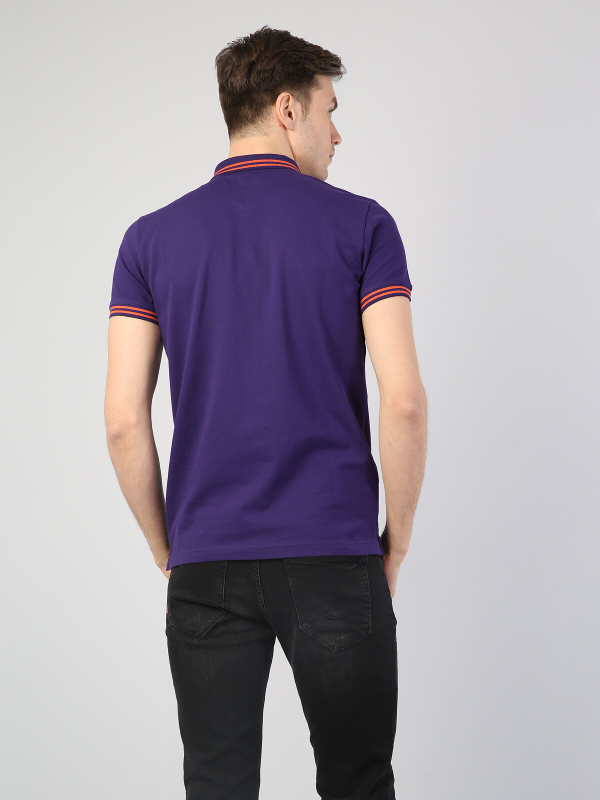 Slim Fit Polo Yaka  Erkek Mor Kısa Kol Tişört