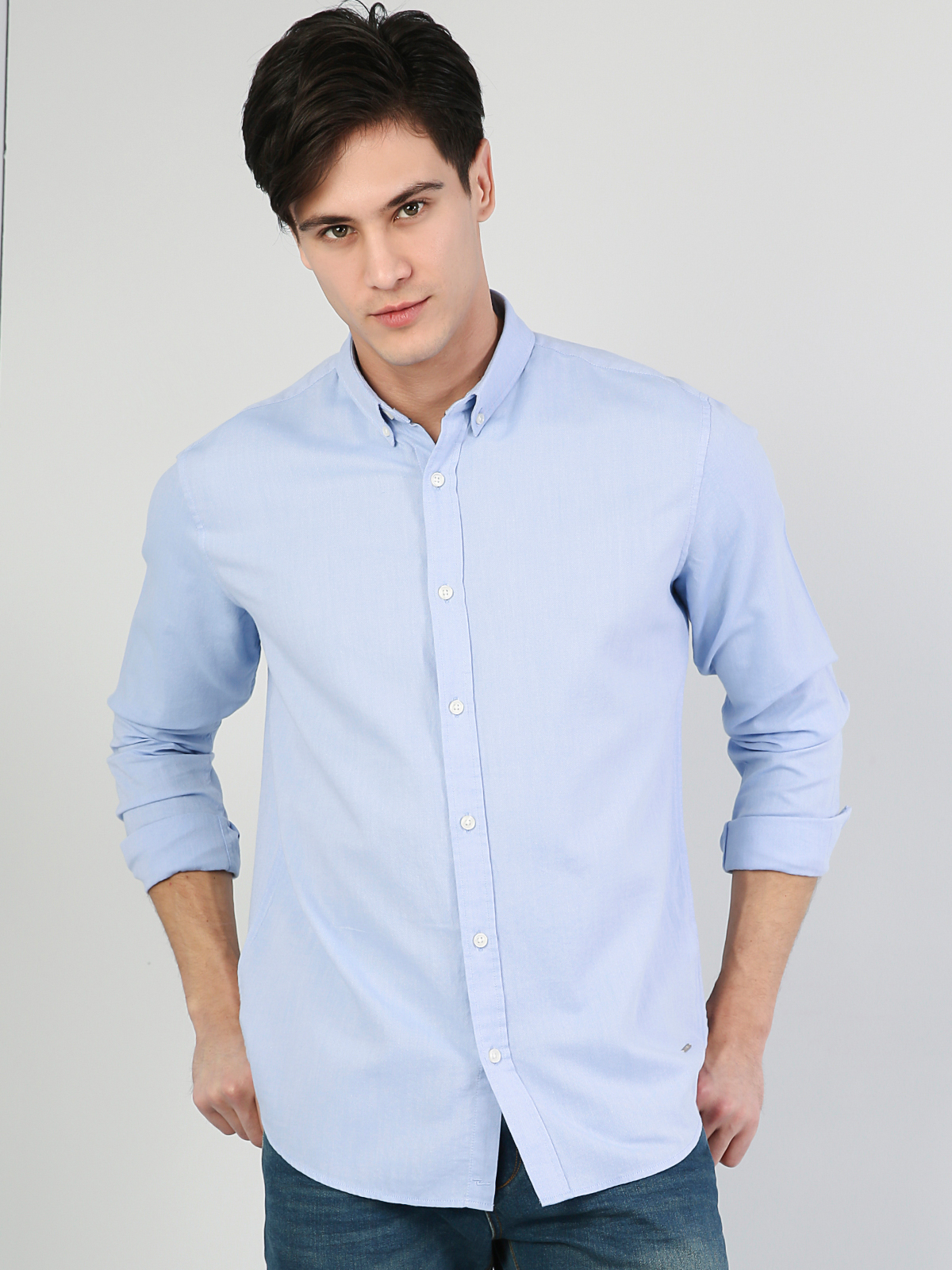 Colins  Regular Fit Shirt Neck Erkek Mavi Uzun Kol Gömlek. 1