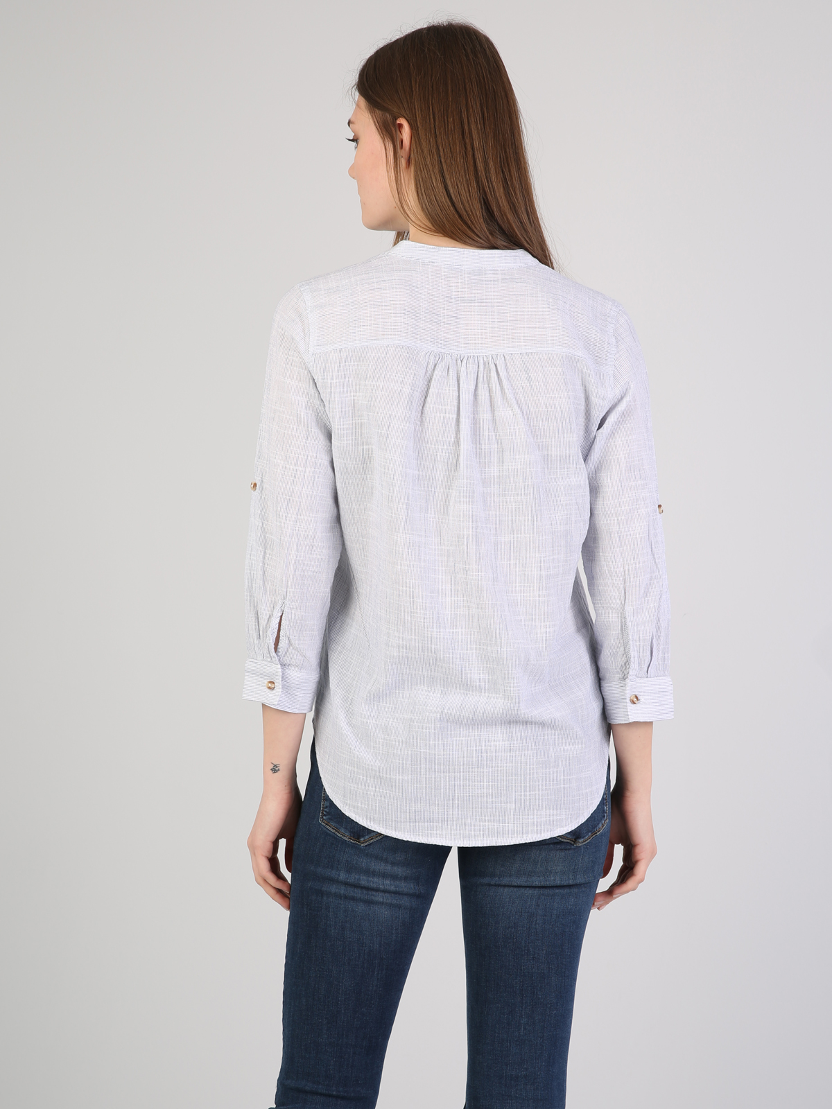Regular Fit Hakim Yaka  Kadın Mavi Uzun Kol Gömlek Cl1042851