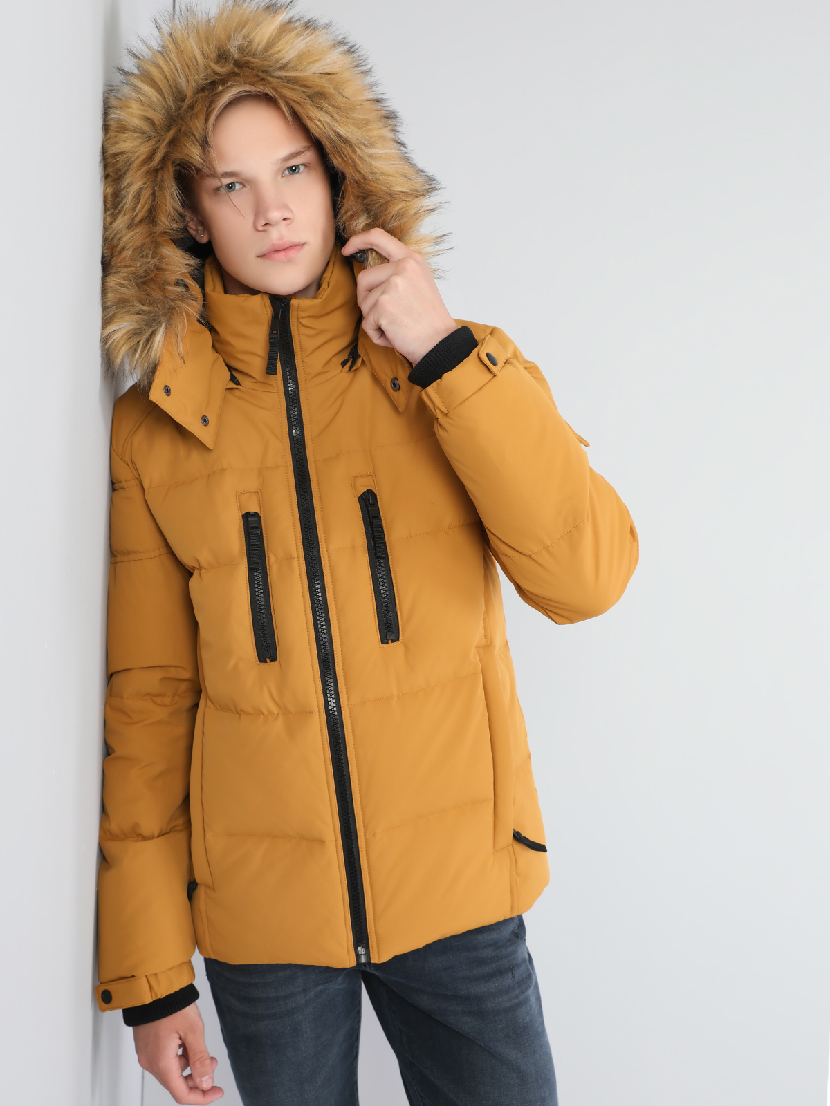  Regular Fit Kapüşonlu Erkek Sarı Mont