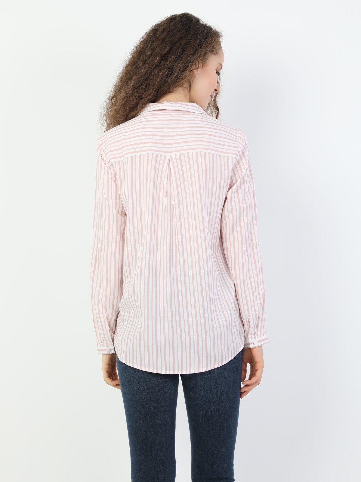Regular Fit Shirt Neck Kadın Pembe Uzun Kol Bluz