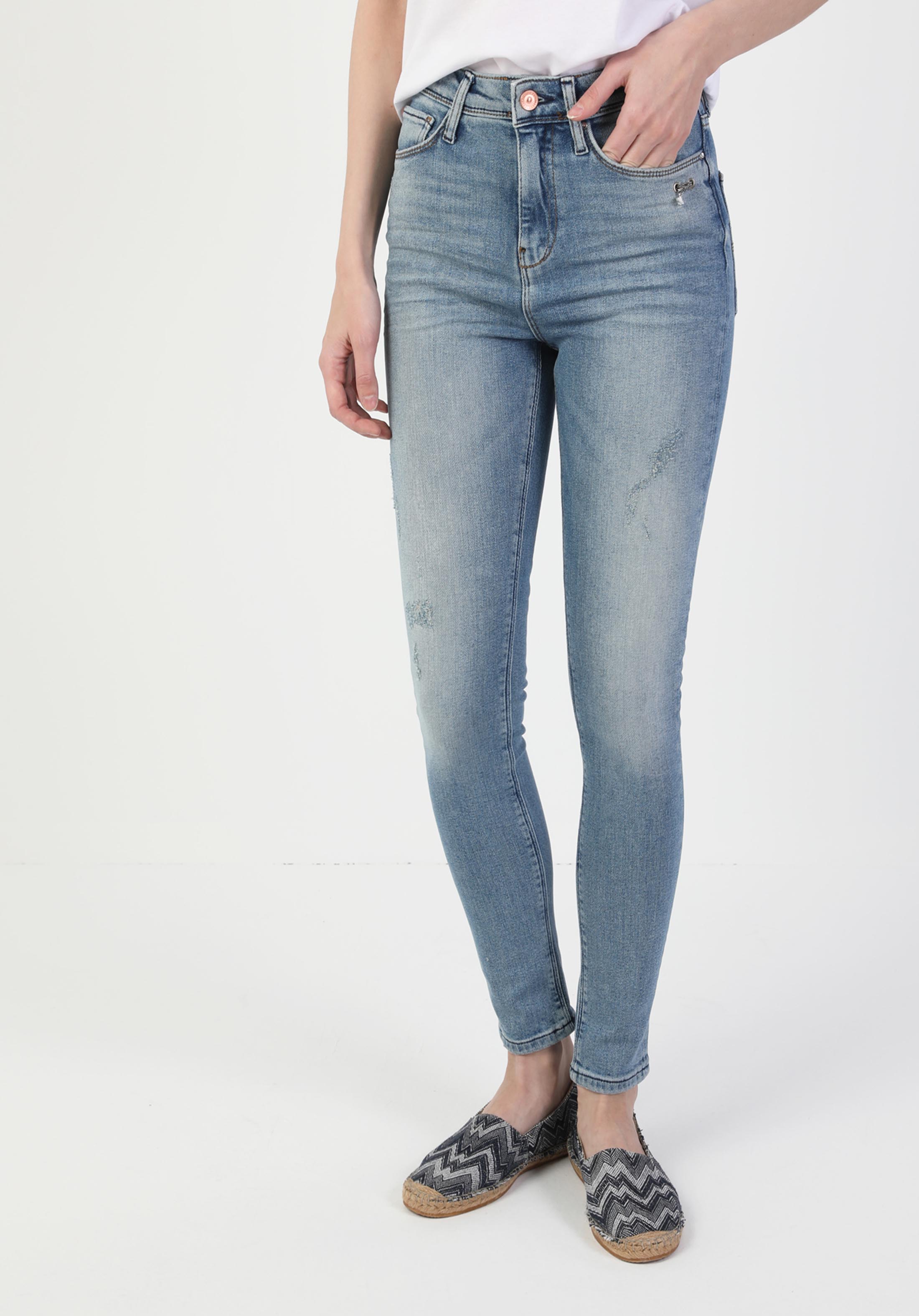 Super Slim Fit Yüksel Bel Dar Paça Kadın İndigo Jean Pantolon