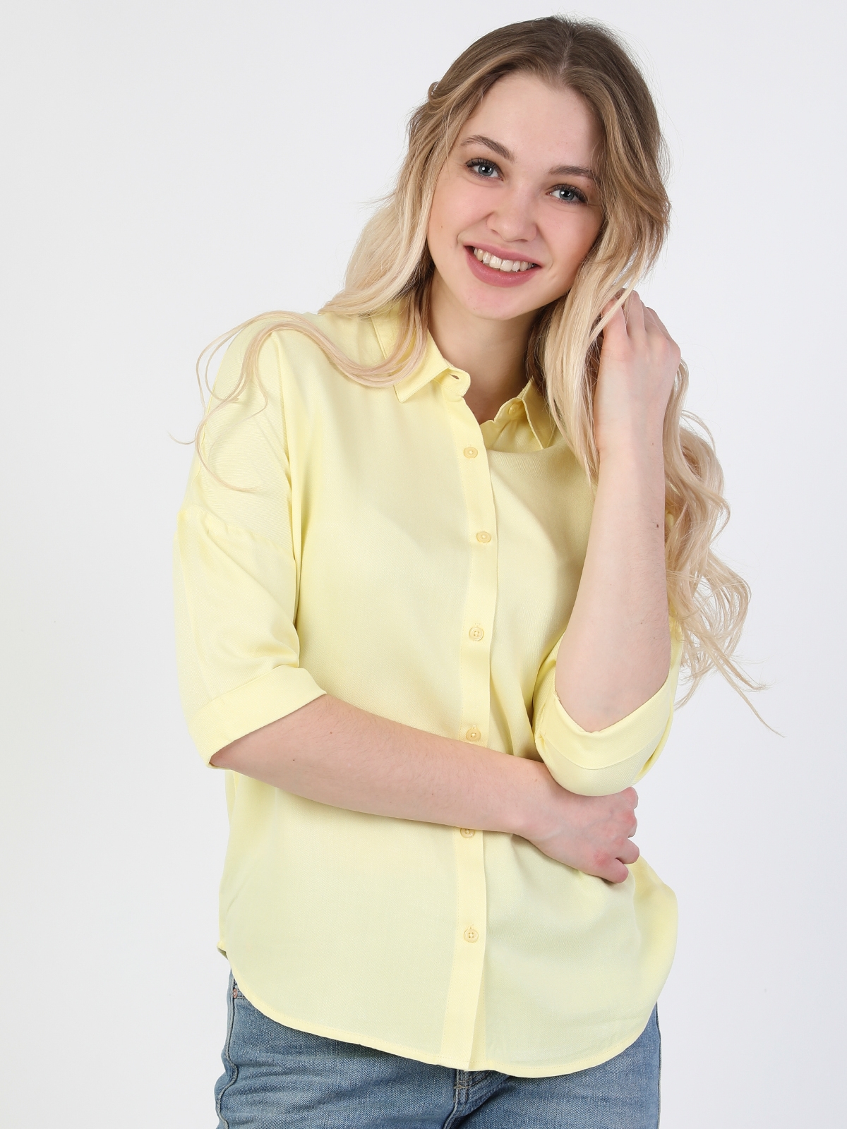 Colins Basic Regular Fit Sarı Kadın Uzun Kol Gömlek. 2