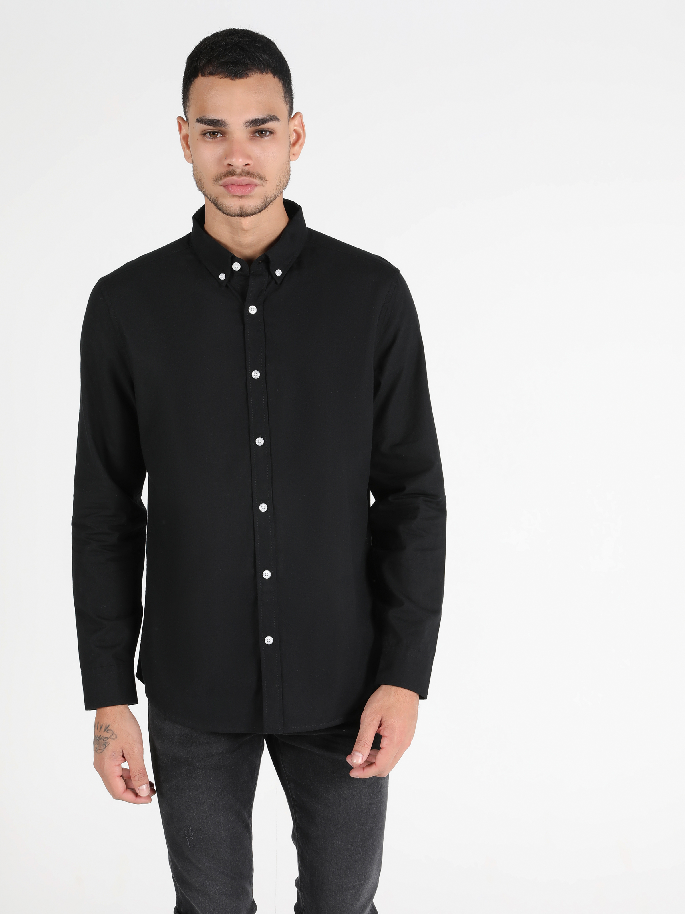 Colins  Slim Fit Shirt Neck Erkek Siyah Uzun Kol Gömlek. 2