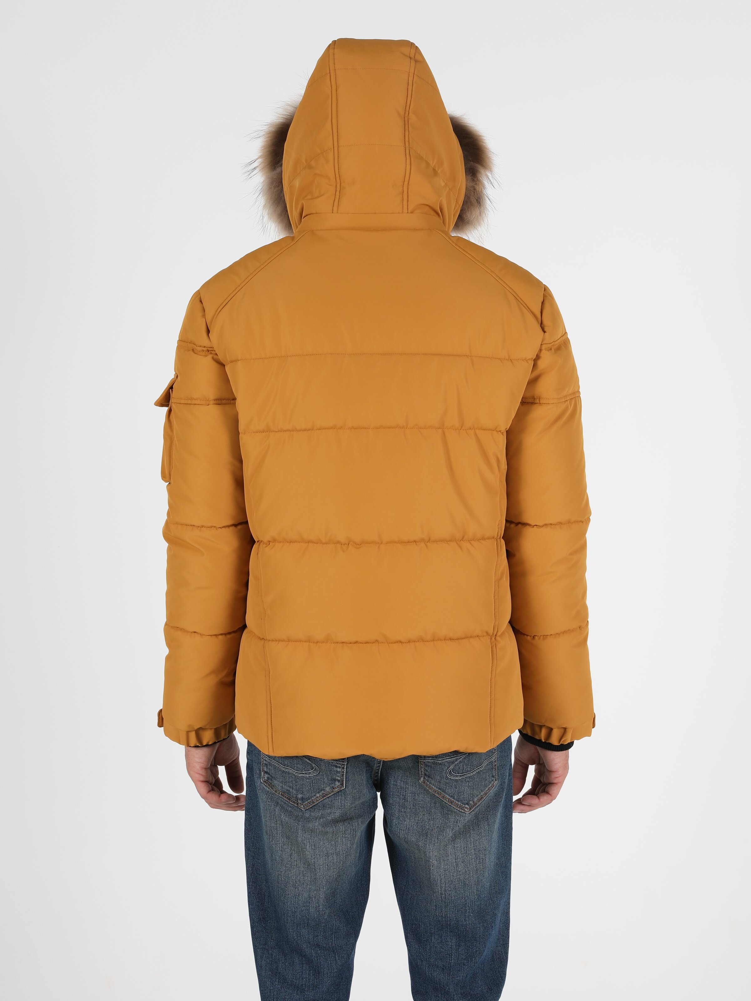  Regular Fit Kapüşonlu Erkek Sarı Mont