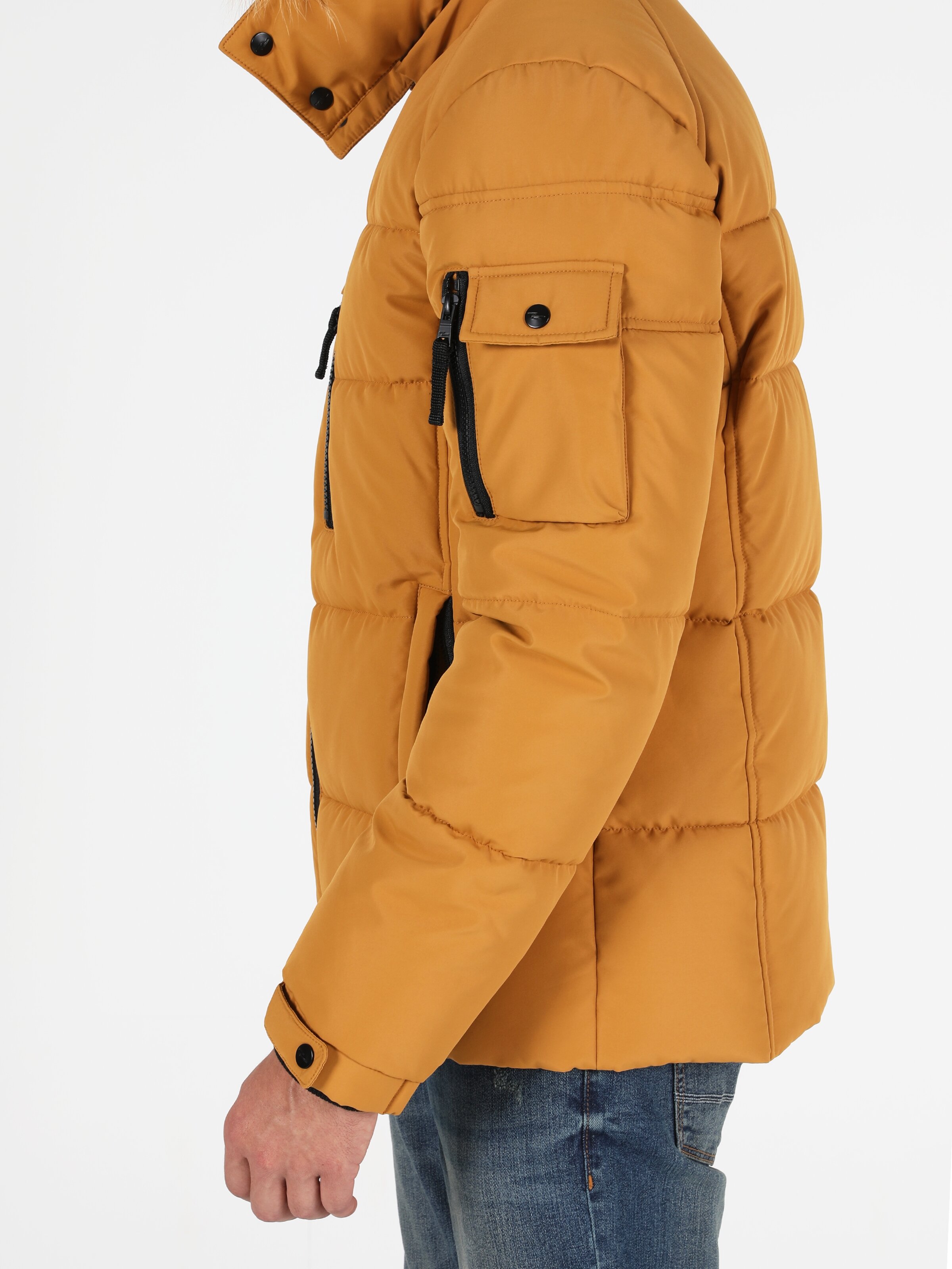  Regular Fit Kapüşonlu Erkek Sarı Mont