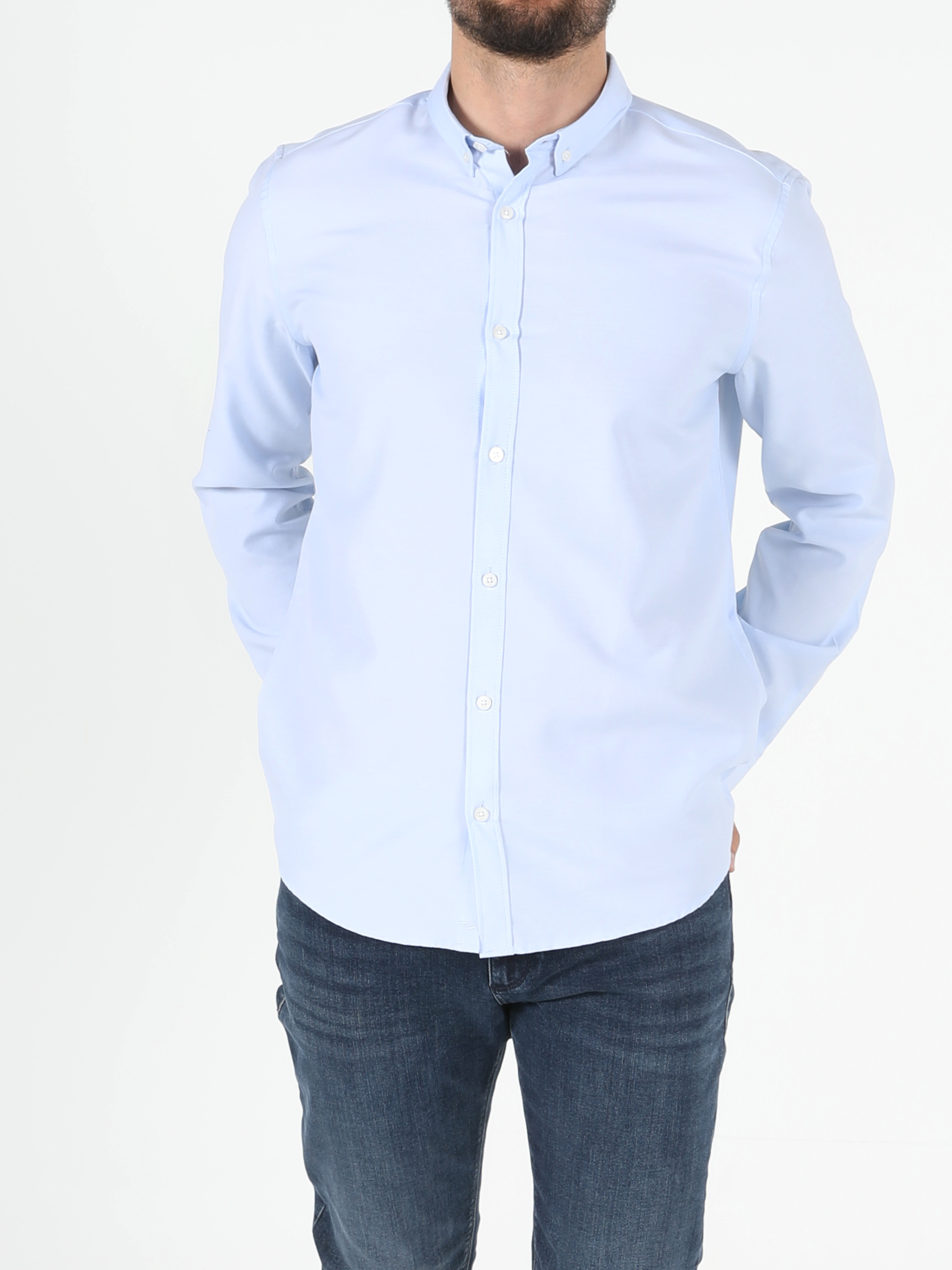 Colins  Regular Fit Shirt Neck Erkek Açık Mavi Uzun Kol Gömlek. 2