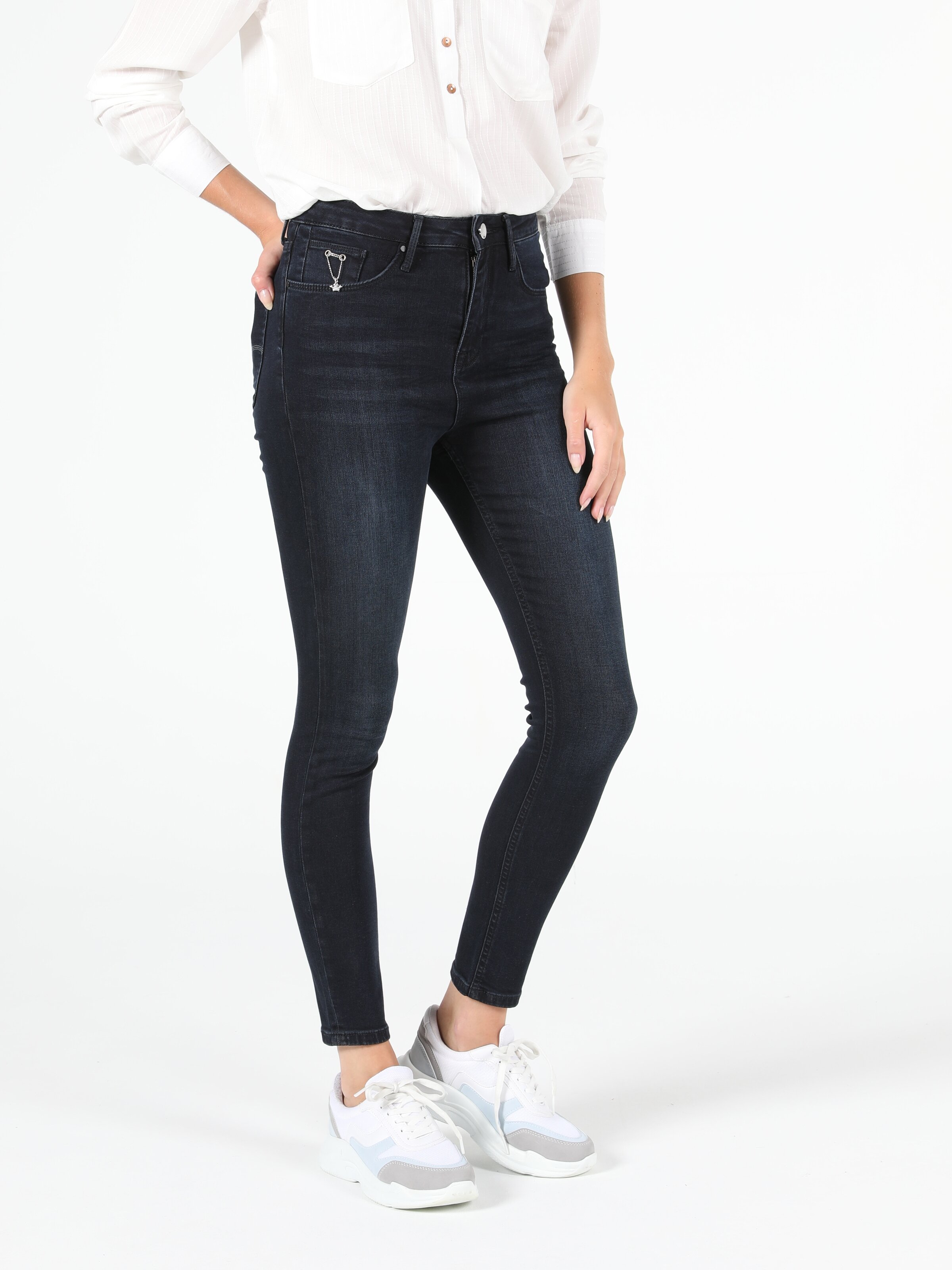 Colins 760 Dıana Yüksek Bel Dar Paça Super Slim Fit Koyu Mavi Kadın Jean Pantolon. 2
