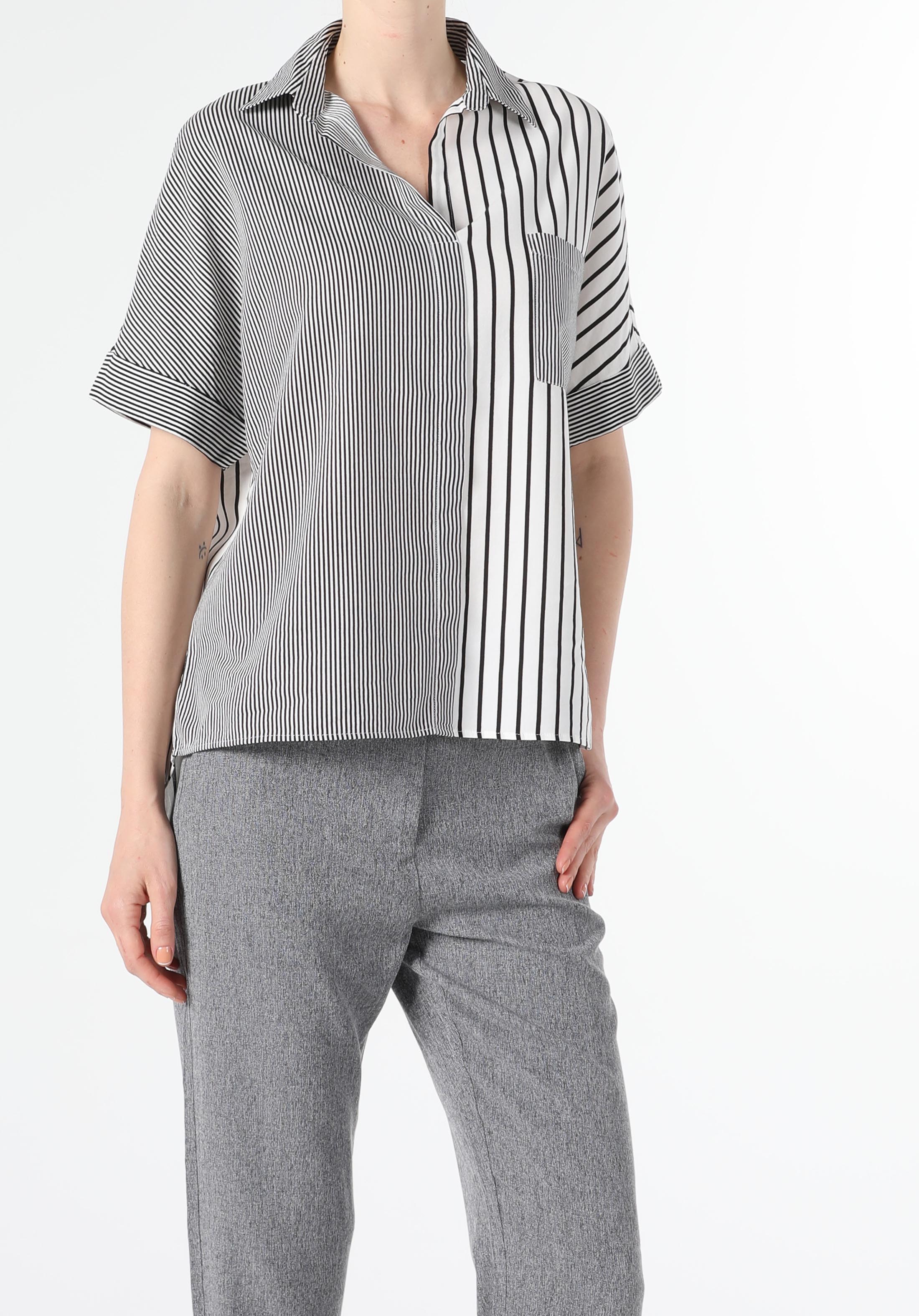  Relaxed Fit Shirt Neck  Kadın Kısa Kol Gömlek
