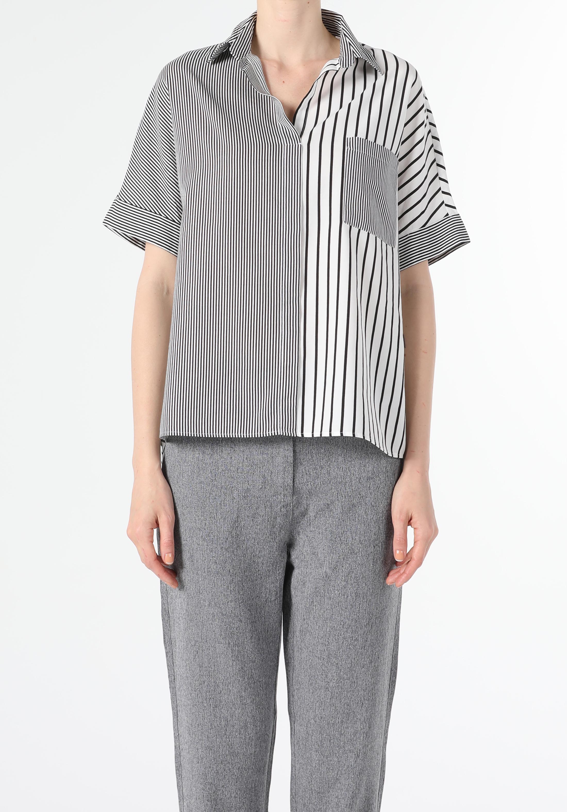  Relaxed Fit Shirt Neck  Kadın Kısa Kol Gömlek