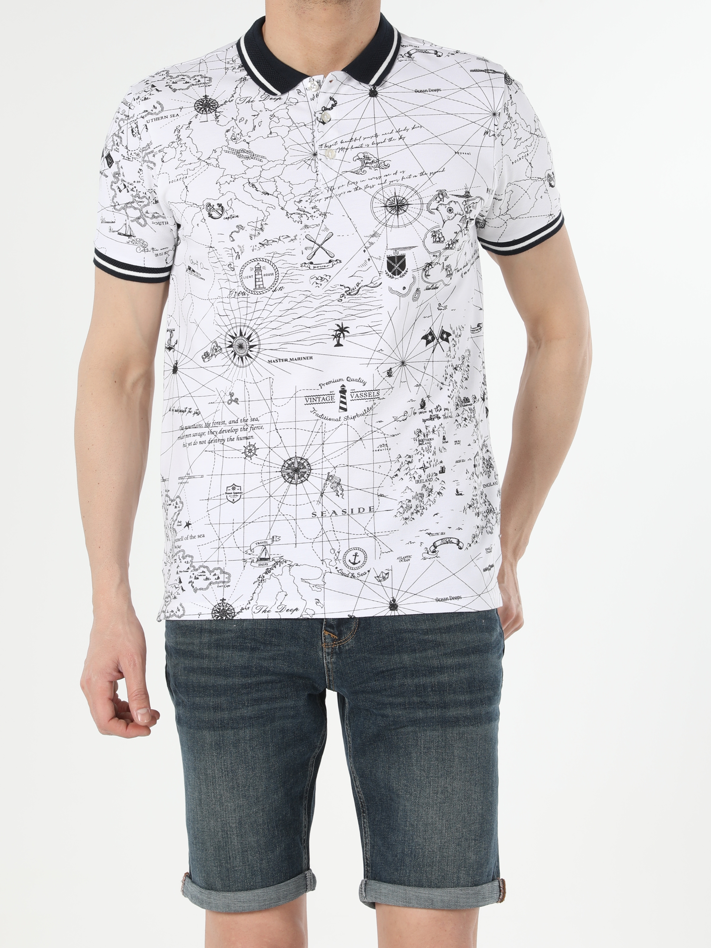Colins Whıte Men Short Sleeve Polo Shirt. 2 Colins Whıte Men Short Sleeve Polo Shirt. 2