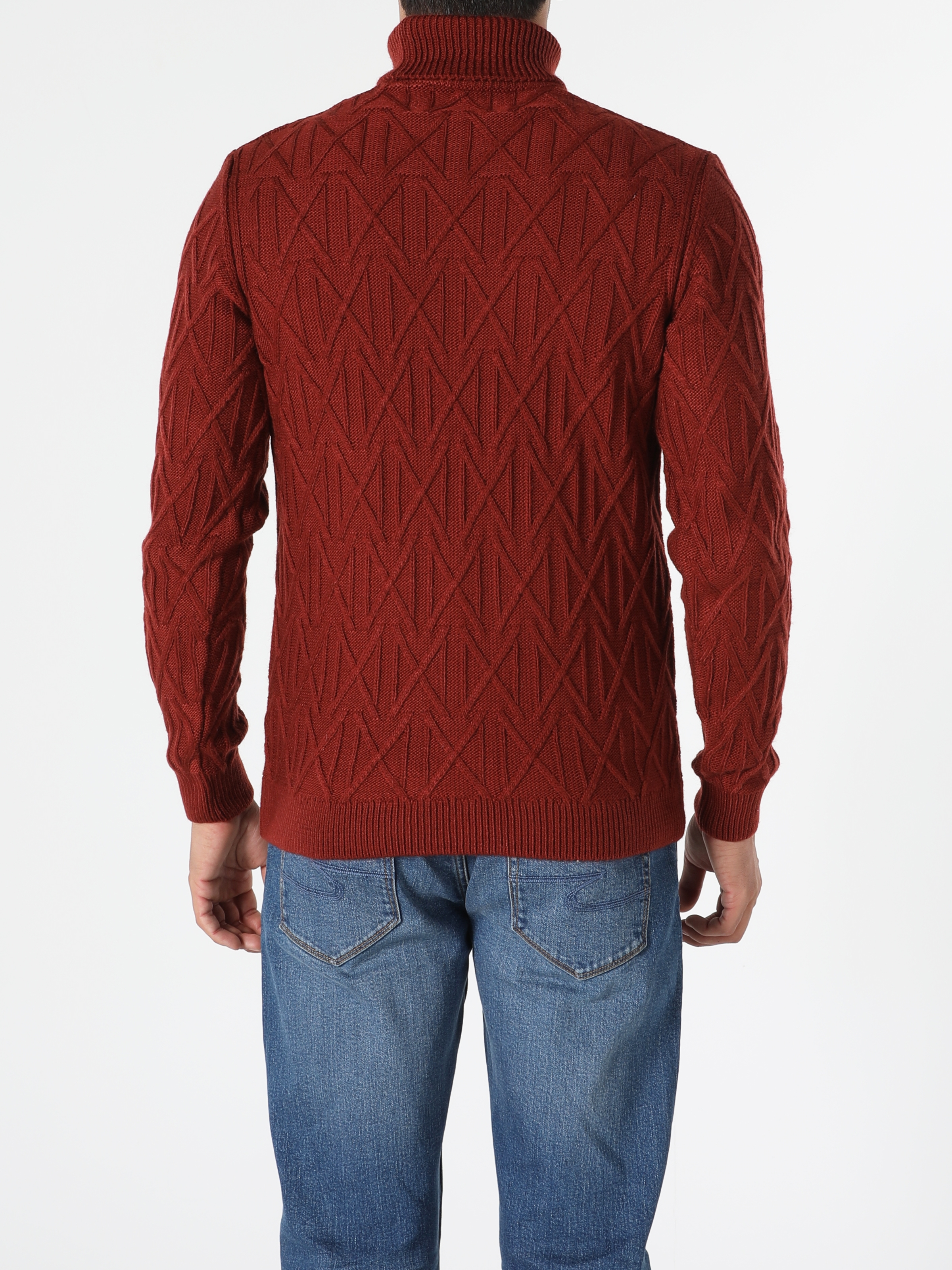 Slim Fit Balıkçı Yaka  Erkek Kahverengi Kazak