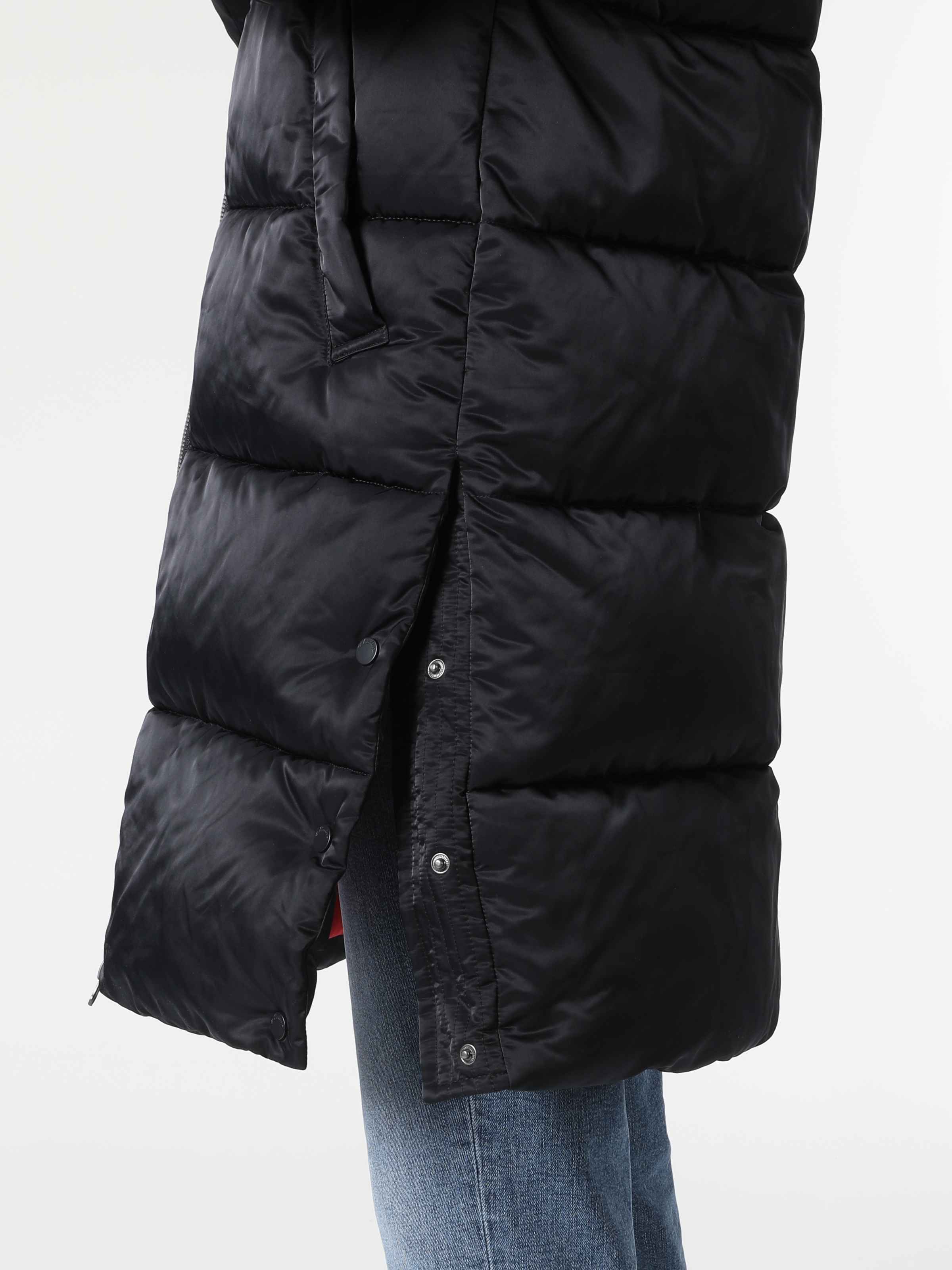 Regular Fit Kapüşonlu Lacivert Kadın Kaban