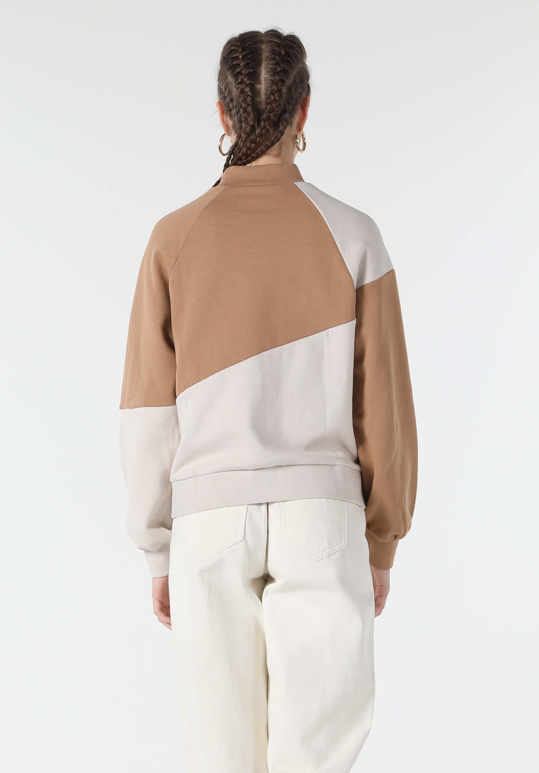 Regular Fit Balıkçı Yaka İki Renkli Bej Kadın Sweatshirt