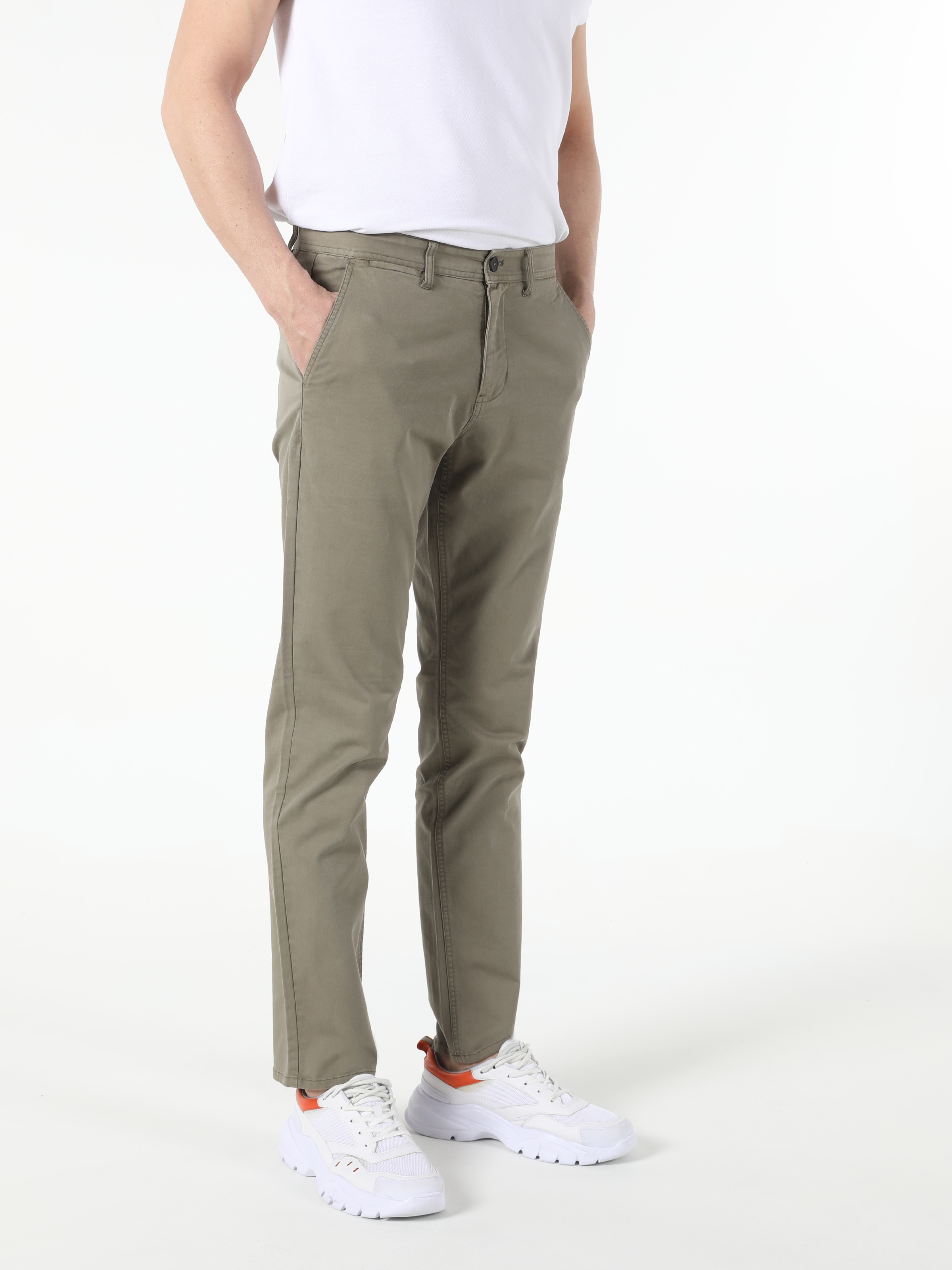Regular Fit Orta Bel Düz Paça Erkek Yeşil  Pantolon