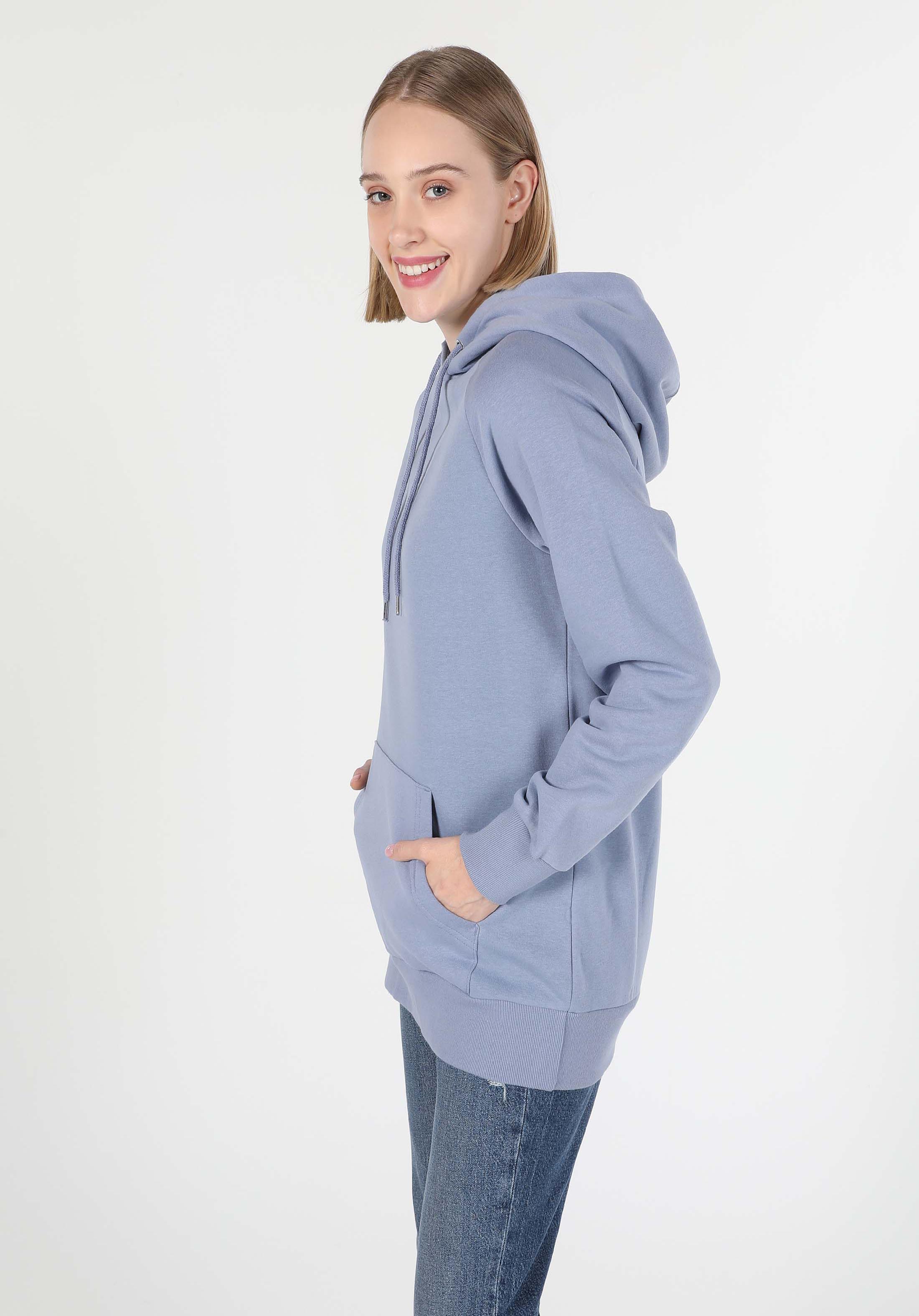 Regular Fit Kapüşonlu Düz Kadın Mor Sweatshirt
