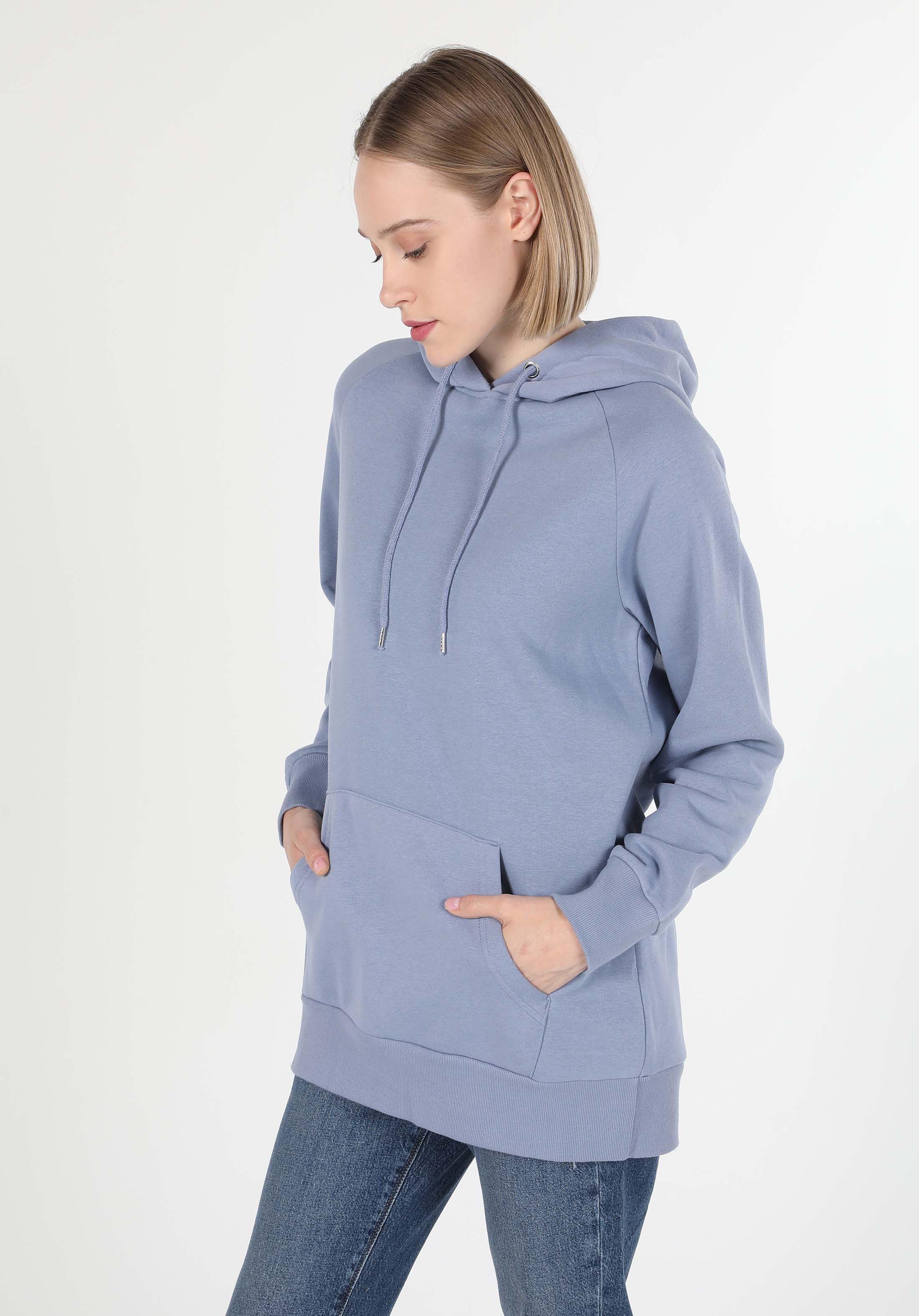 Regular Fit Kapüşonlu Düz Kadın Mor Sweatshirt