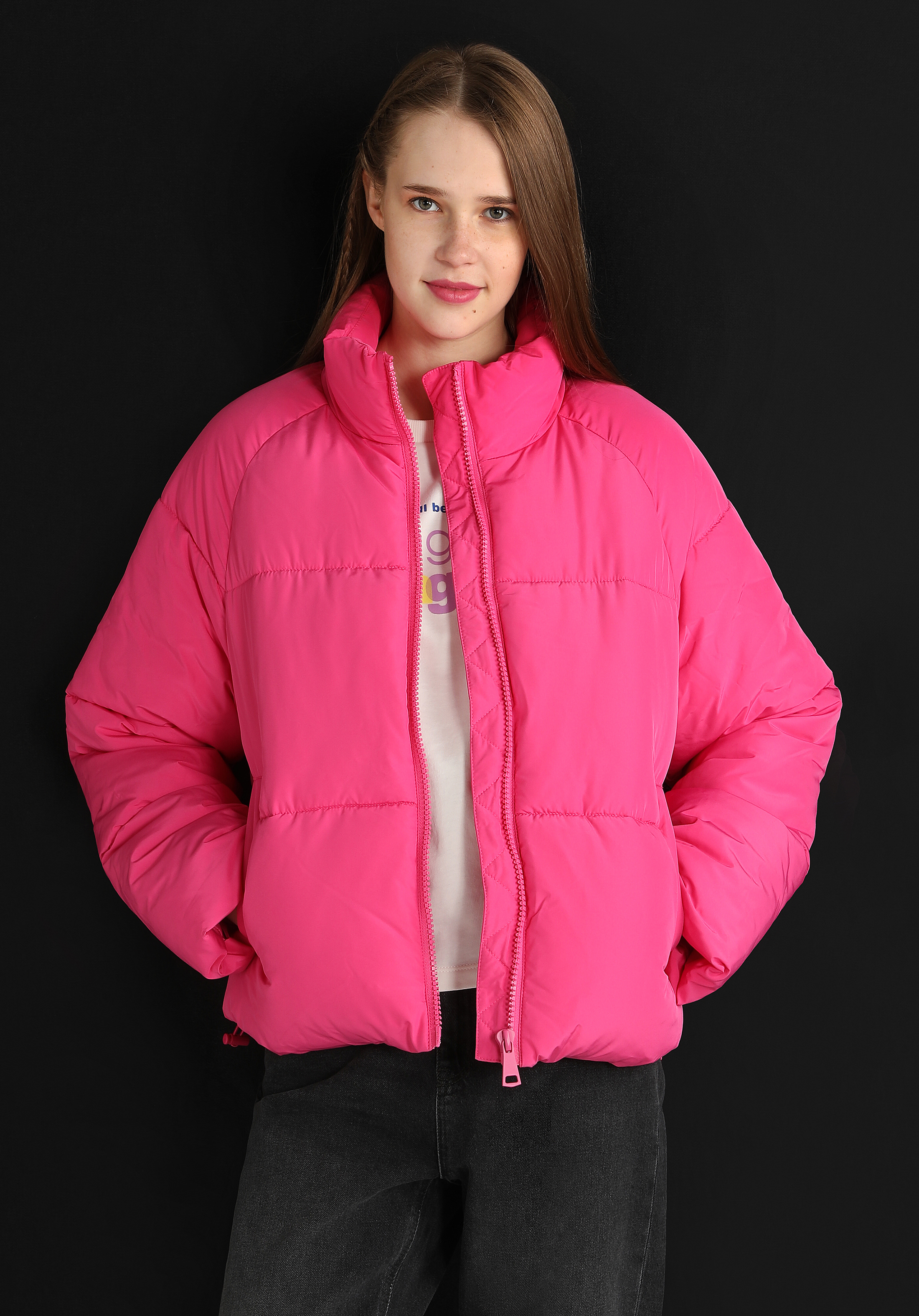 Regular Fit Dik Yaka Fermuarlı Astarlı  Kadın Pembe Mont