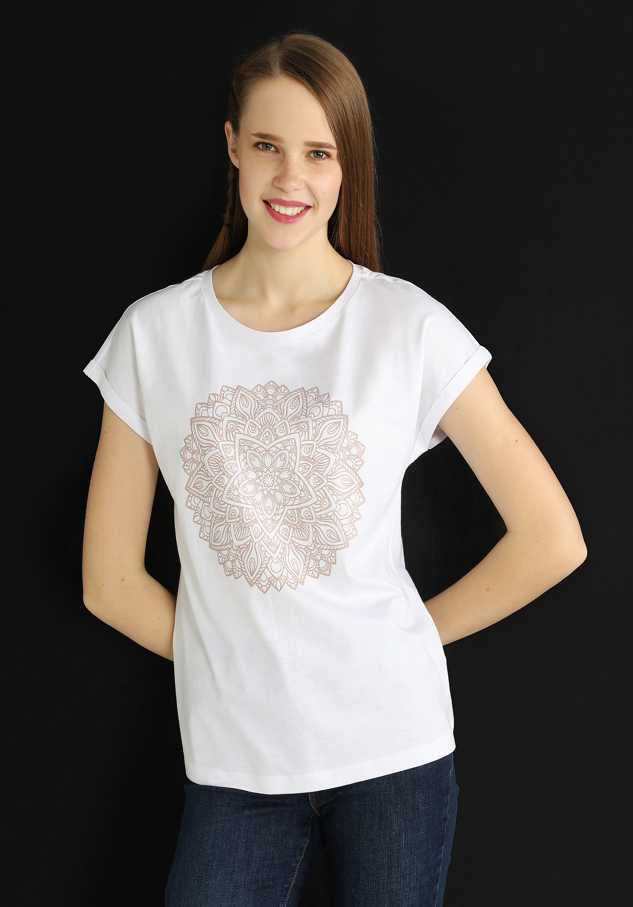 Regular Fit Yuvarlak Yaka  Kadın Beyaz Kısa Kol Tişört Cl1063266