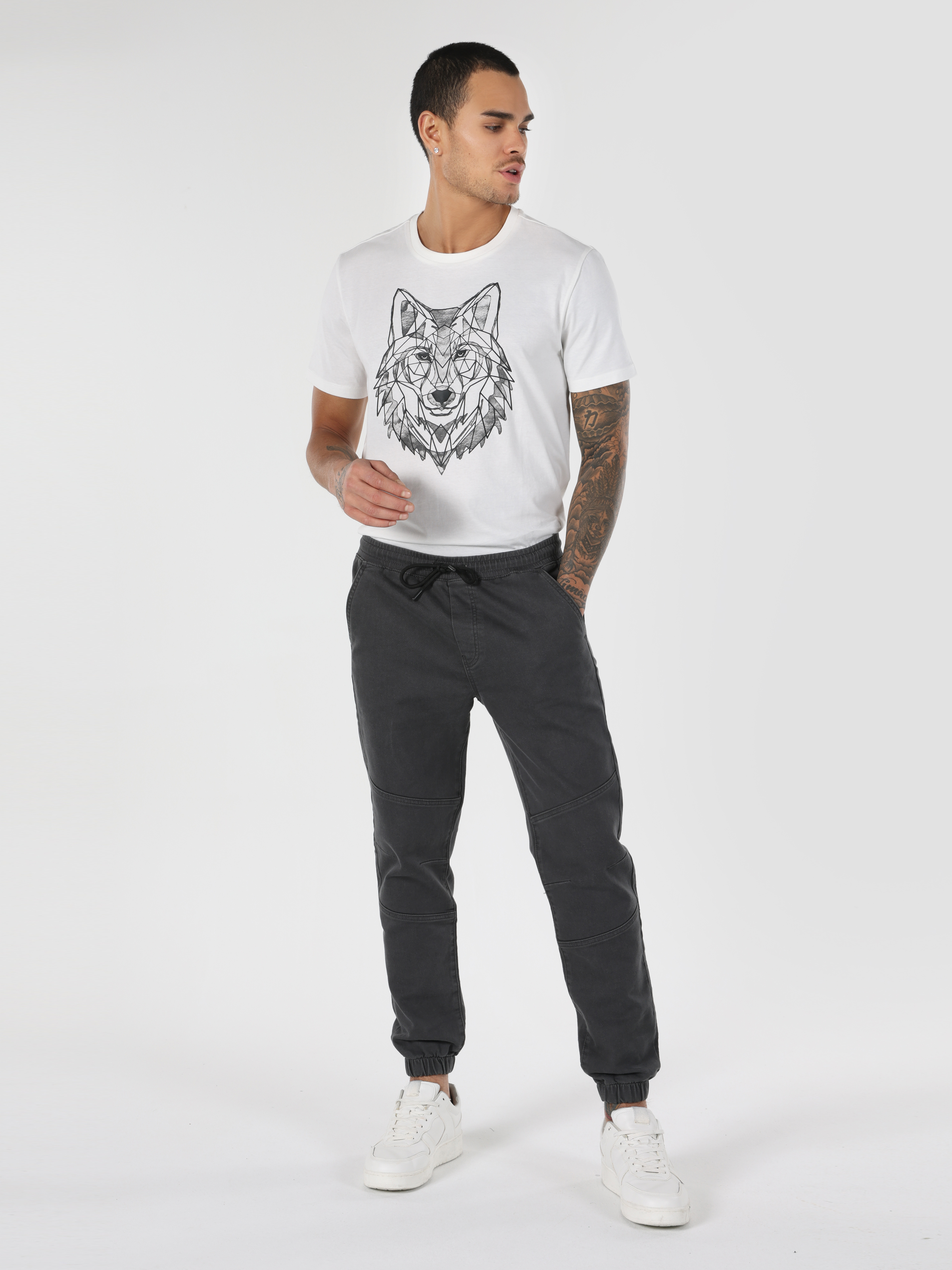 Slim Fit Orta Bel Lastikli Paça Erkek Antrasit  Pantolon