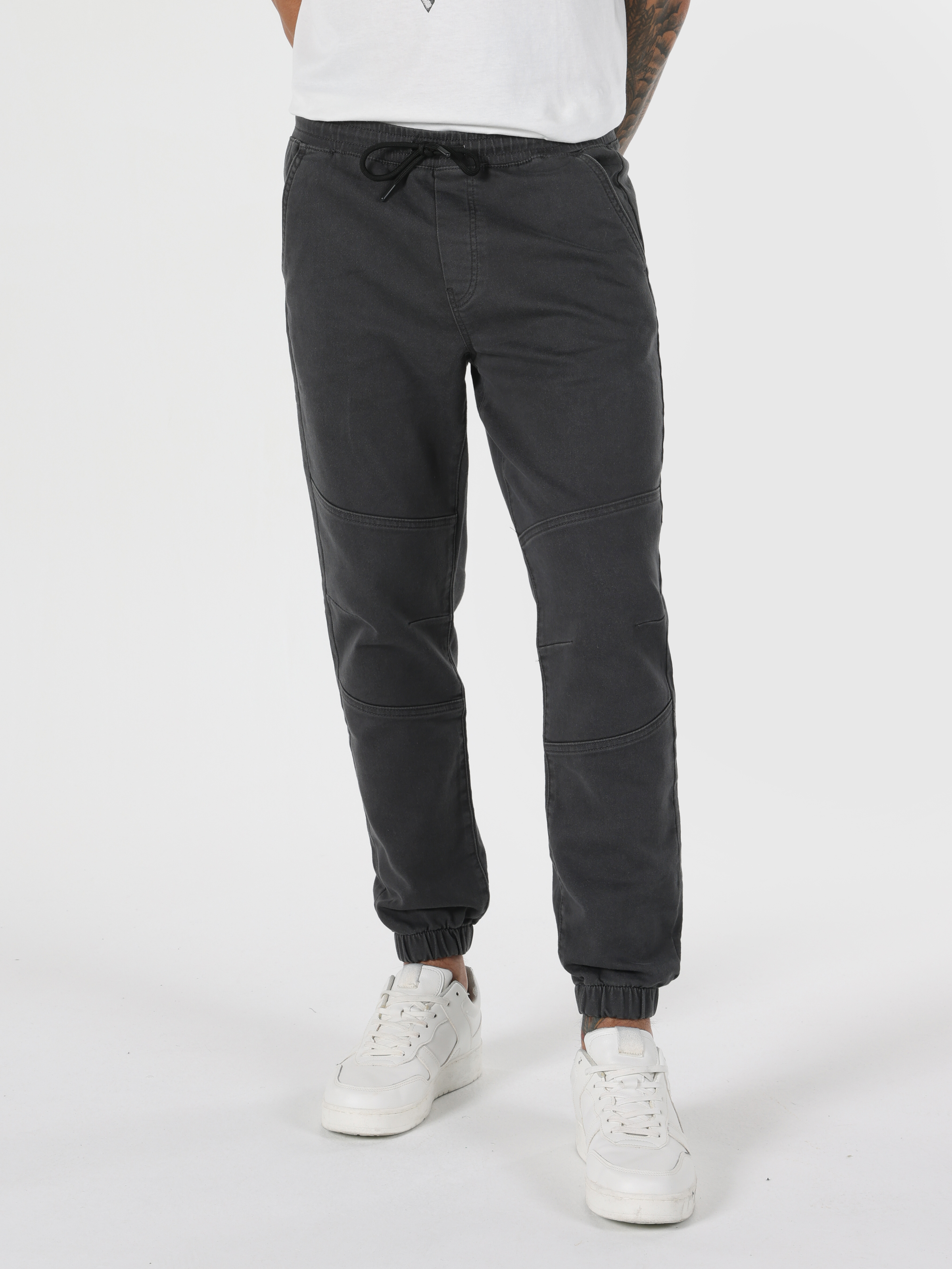 Slim Fit Orta Bel Lastikli Paça Erkek Antrasit  Pantolon