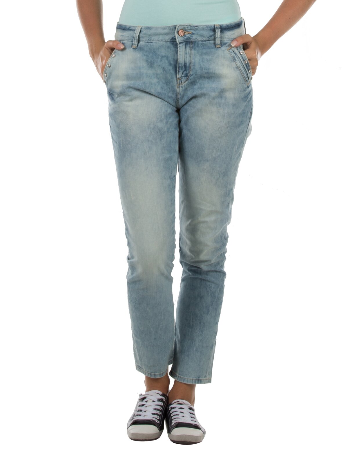 Colins - 045 Davıd Orta Bel Rahat Paça Regular Fit Mavi Kadın Jean Pantolon