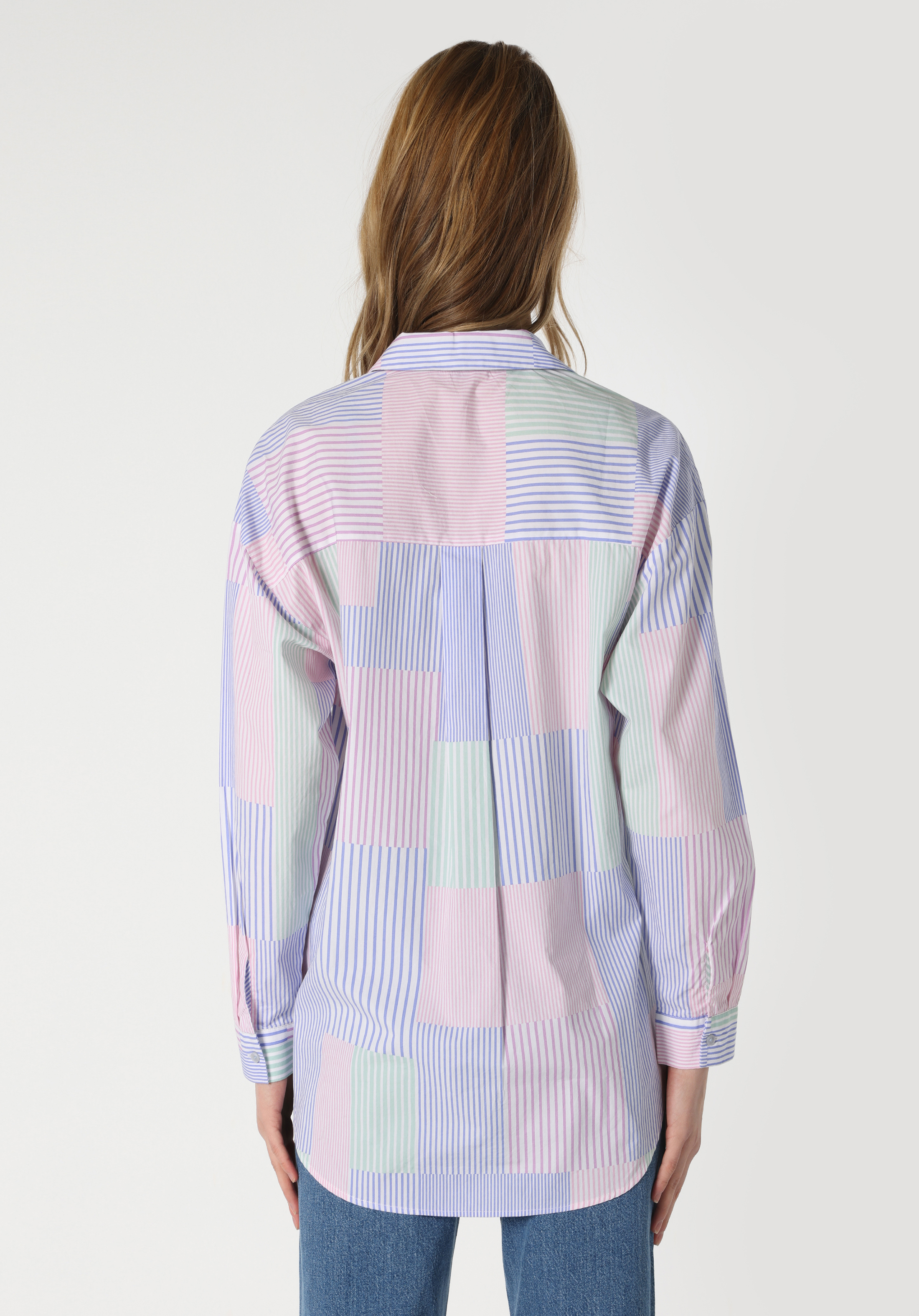 Relaxed Fit Shirt Neck  Kadın Çok Renkli Uzun Kol Gömlek Cl1062921