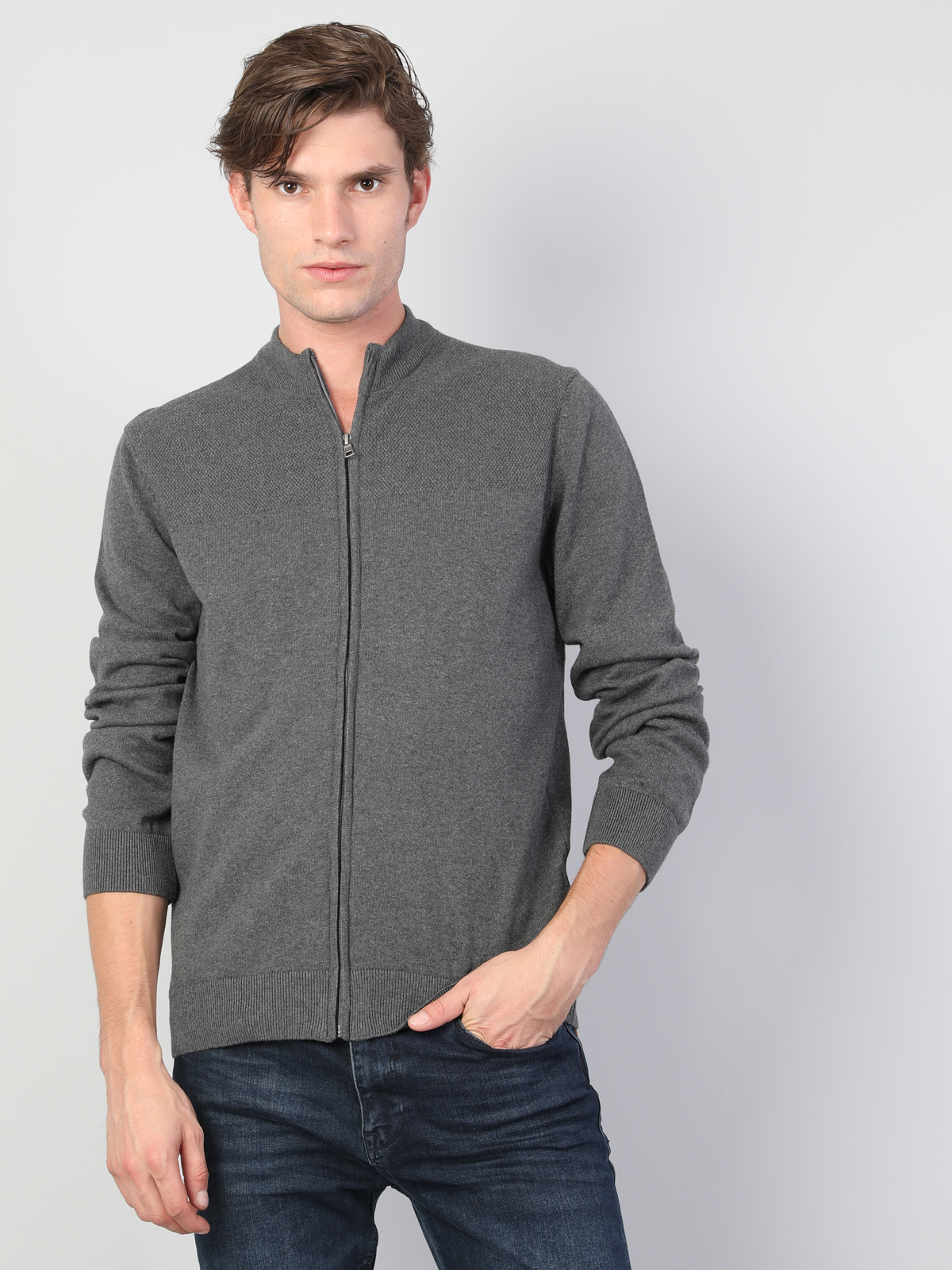 Regular Fit   Erkek Gri Hırka Cl1045579