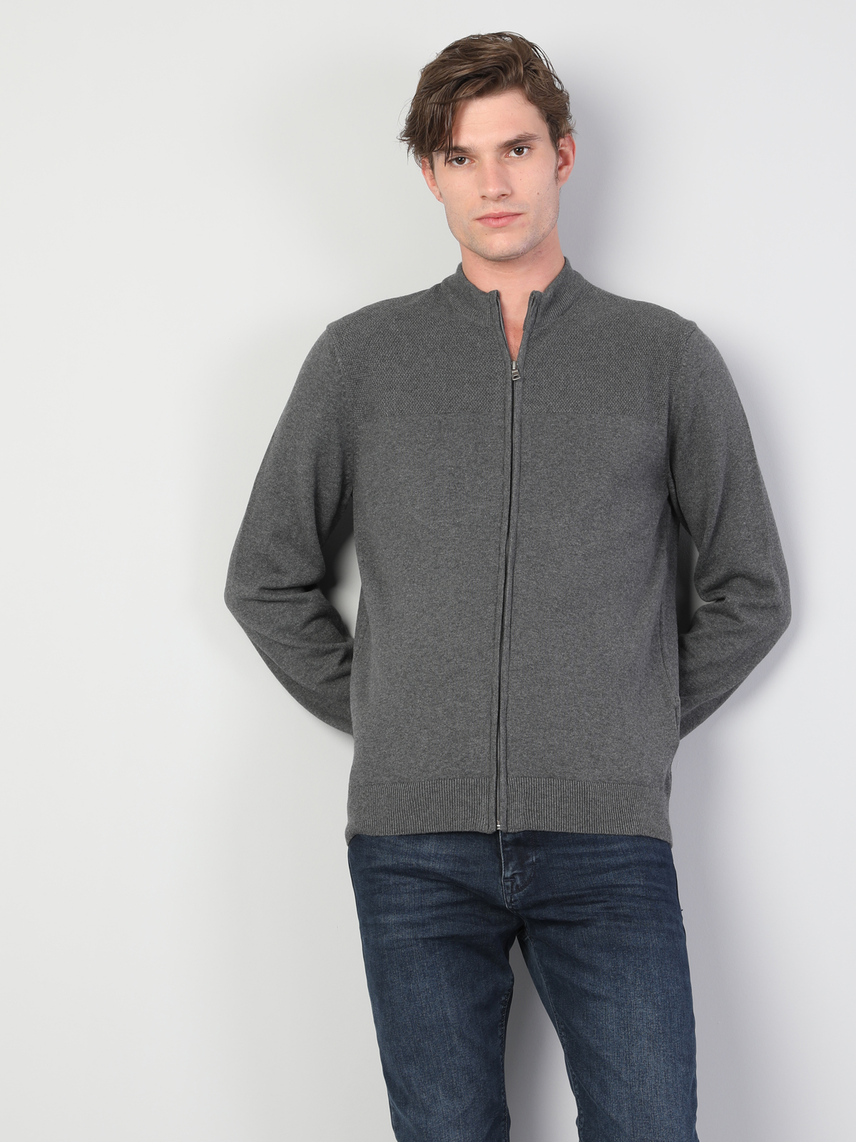 Regular Fit   Erkek Gri Hırka Cl1045579