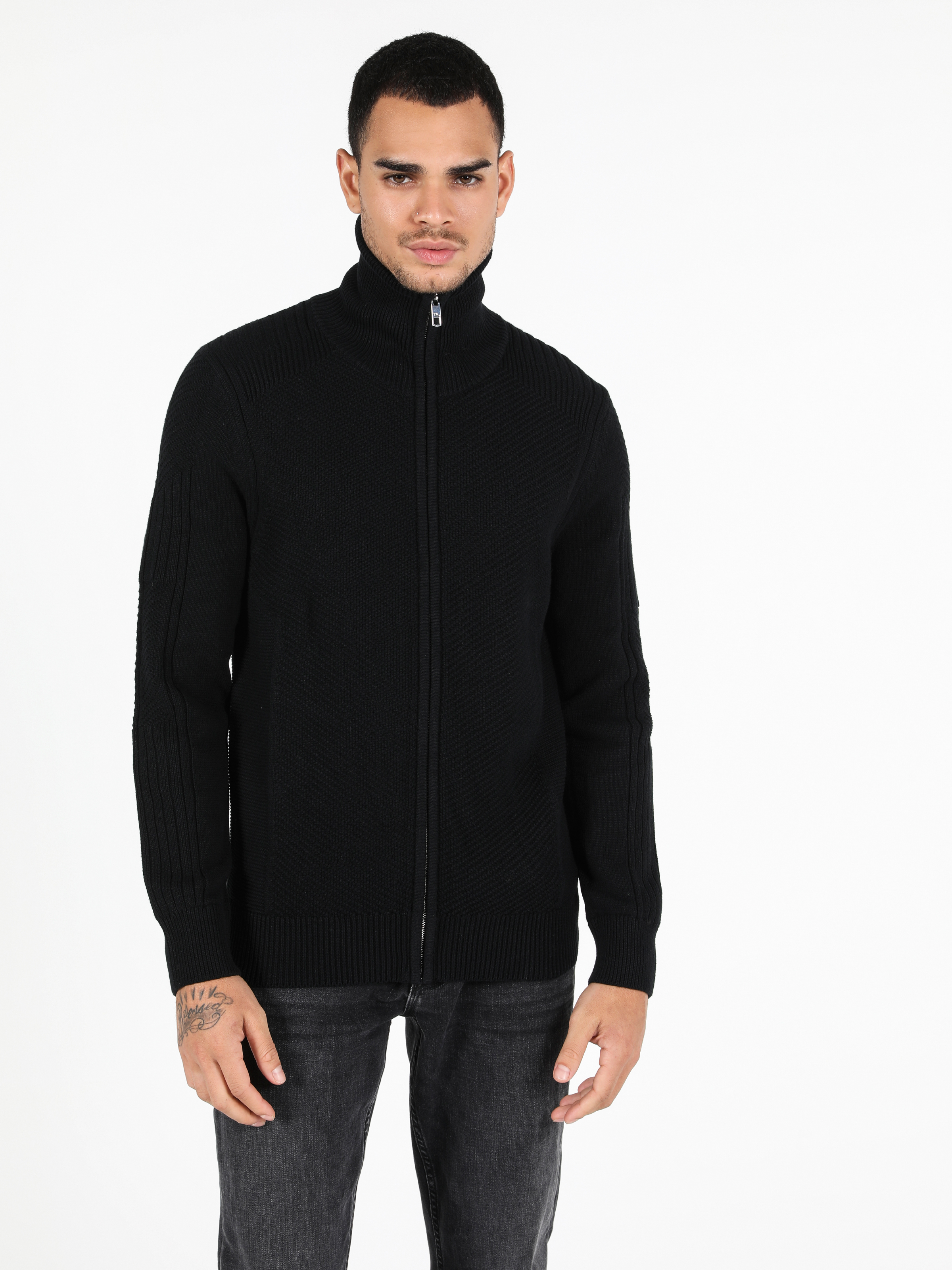 Slim Fit   Erkek Siyah Hırka