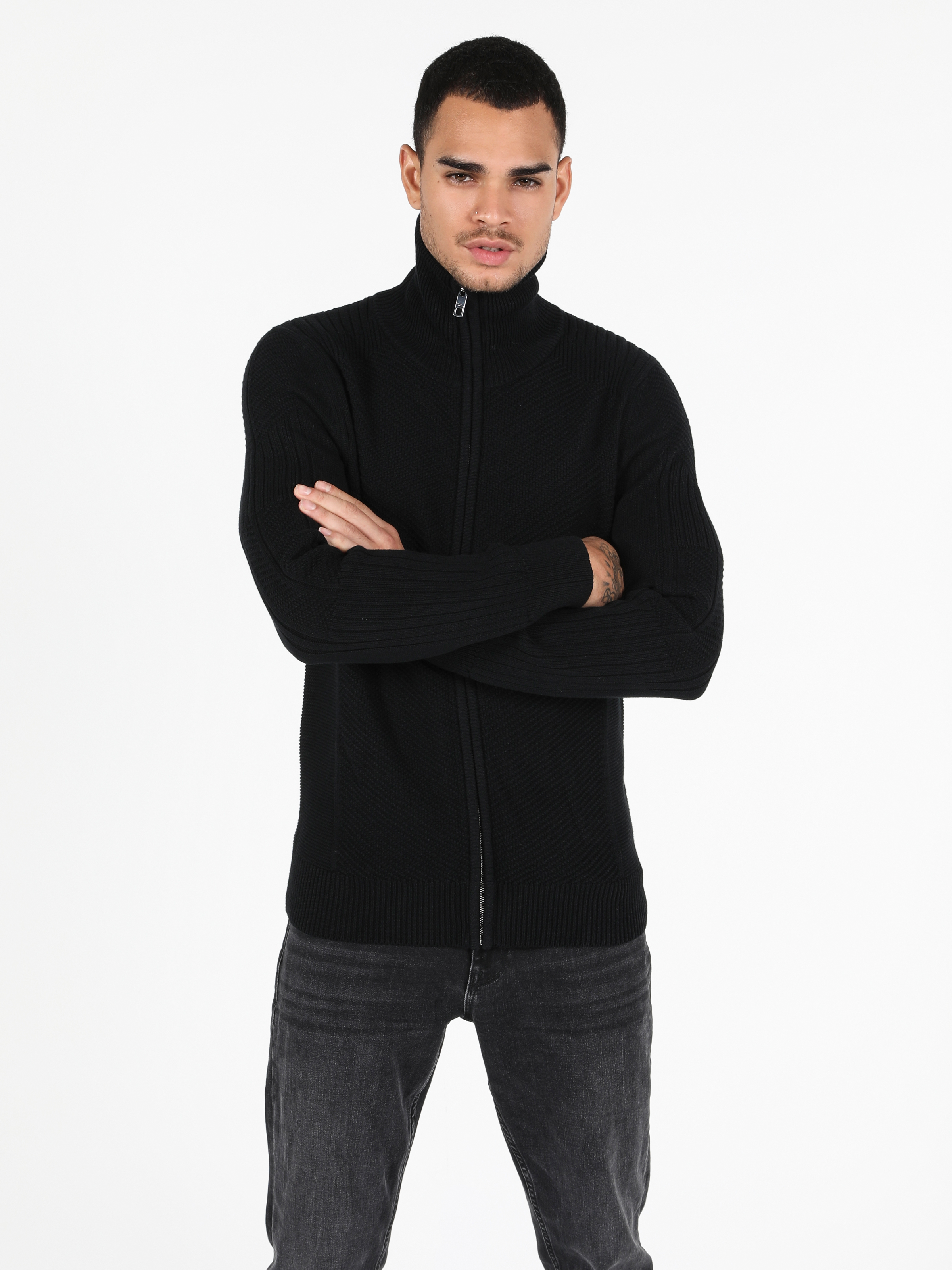 Slim Fit   Erkek Siyah Hırka