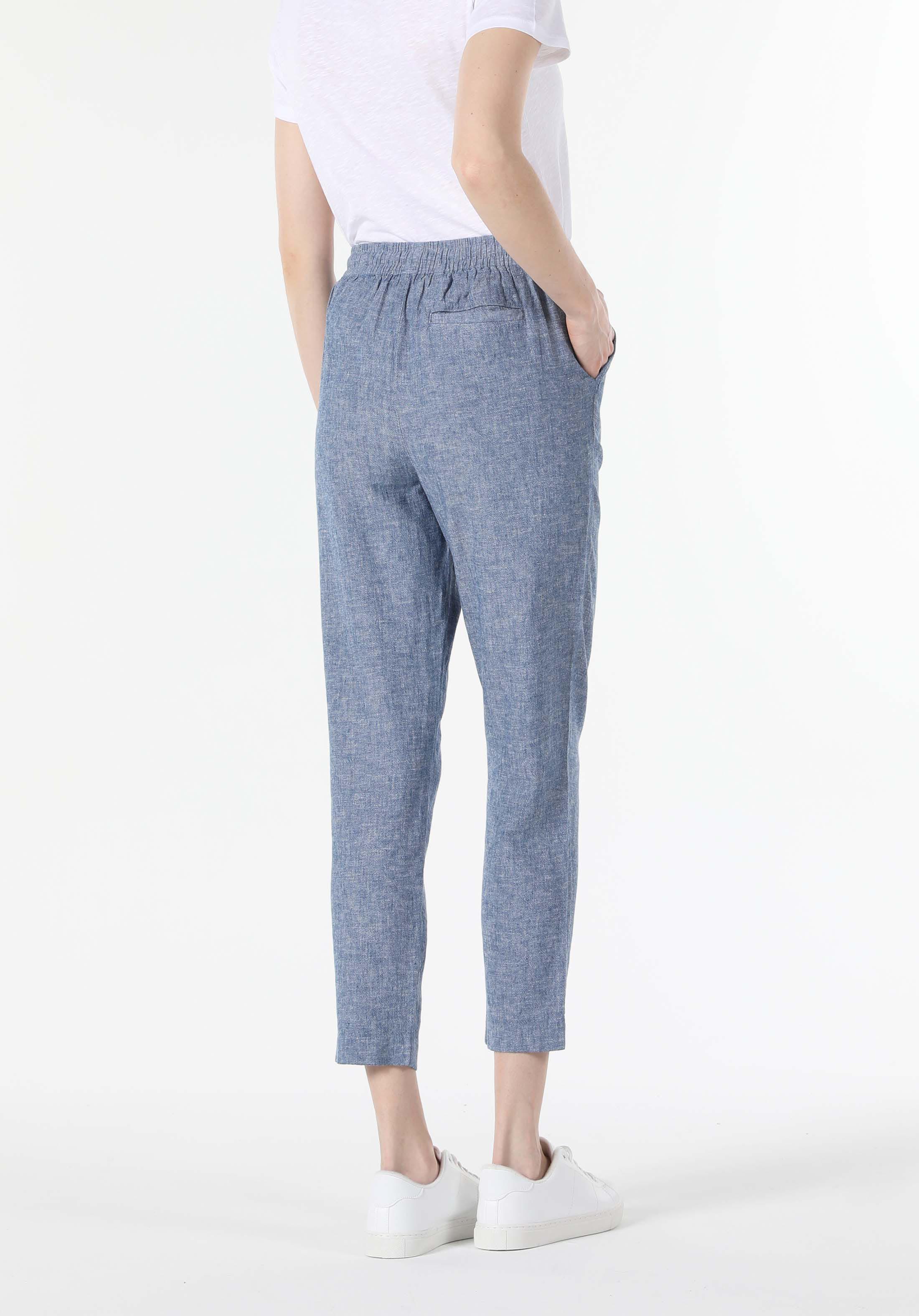 Düşük Bel Normal Kesim Düz Paça Mavi Kadın Pantolon Cl1058539