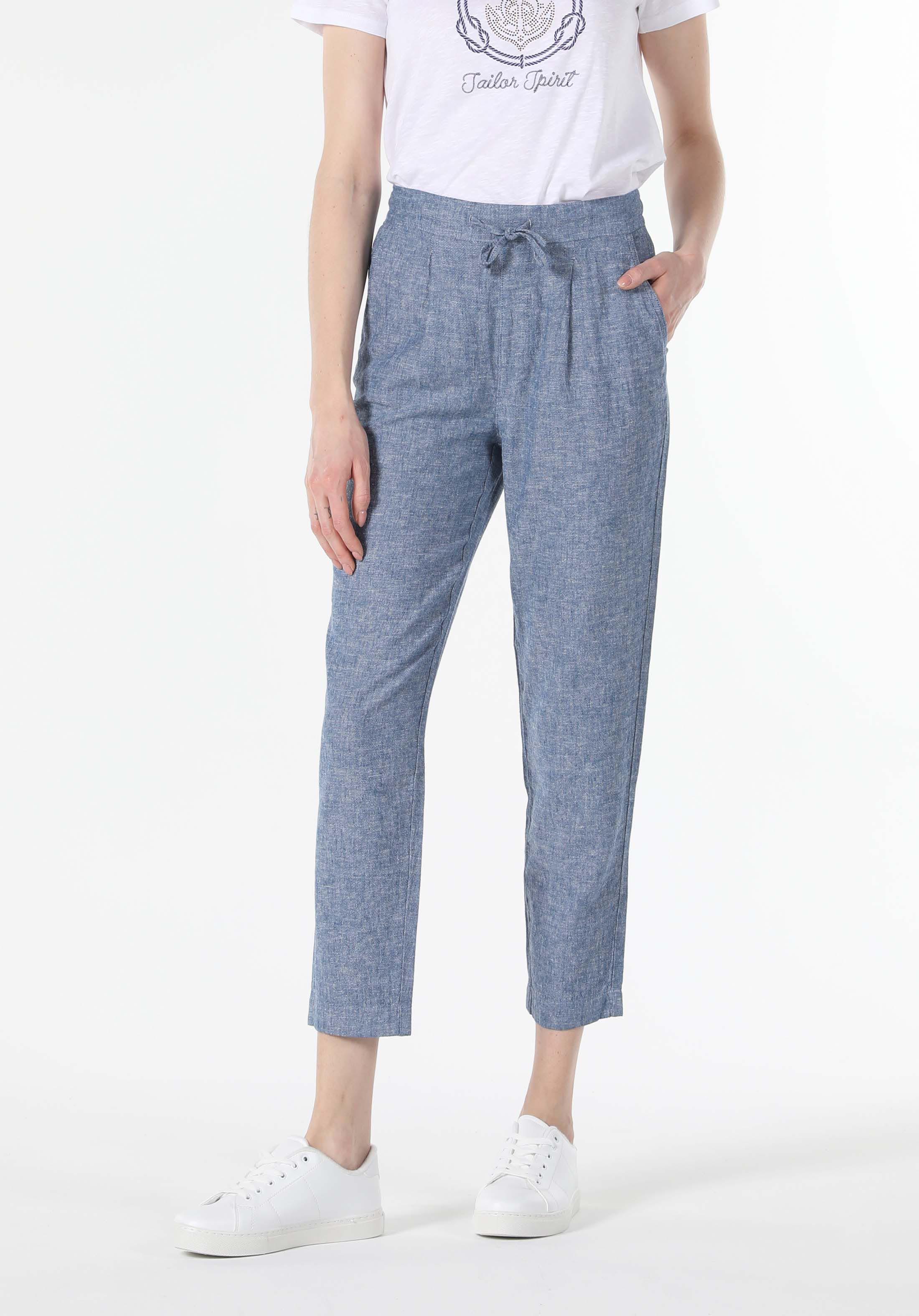 Düşük Bel Normal Kesim Düz Paça Mavi Kadın Pantolon Cl1058539