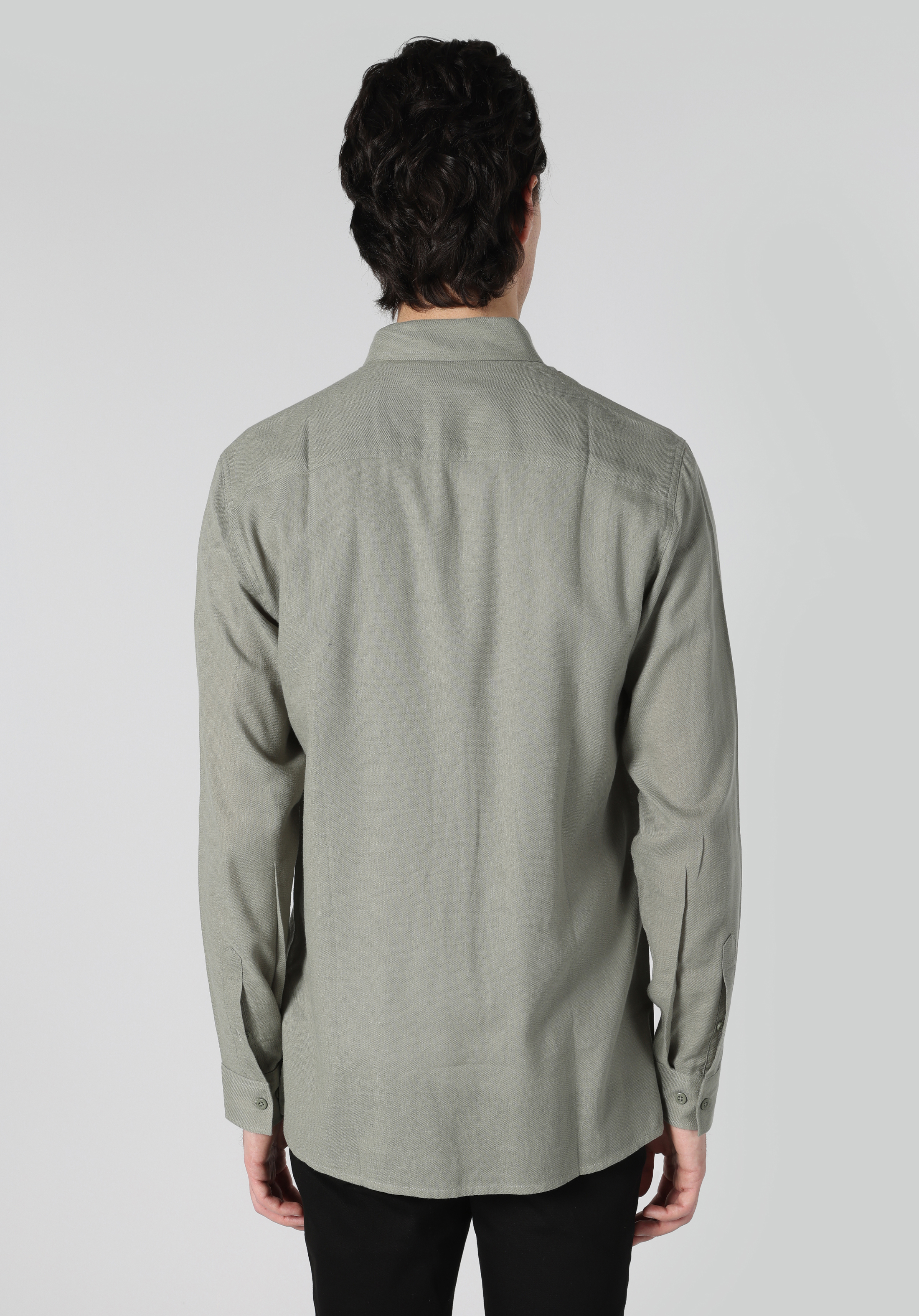 Regular Fit Shirt Neck Düz Erkek Yeşil Uzun Kol Gömlek Cl1062133
