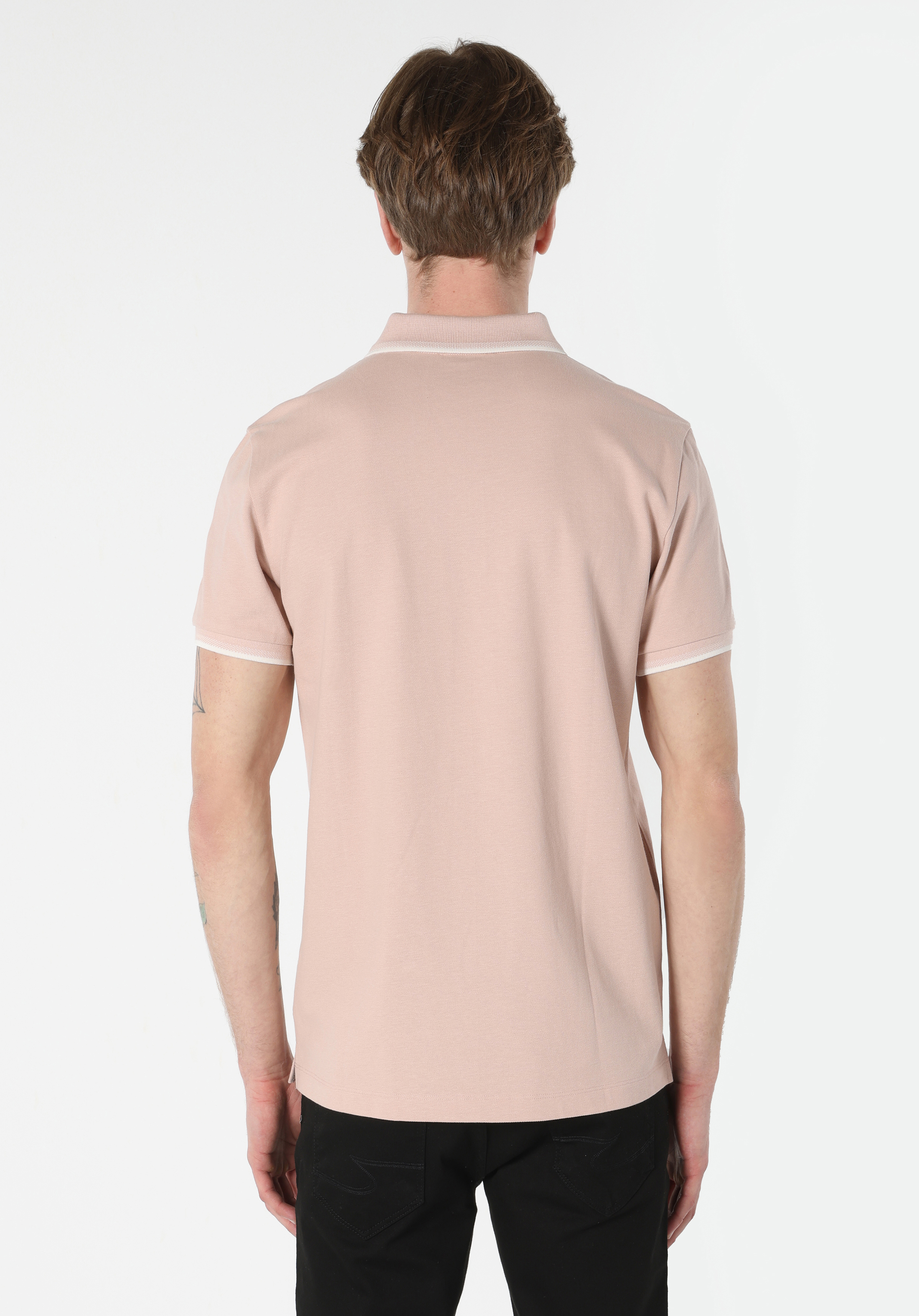 Regular Fit Polo Yaka Düz Erkek Pembe Kısa Kol Tişört
