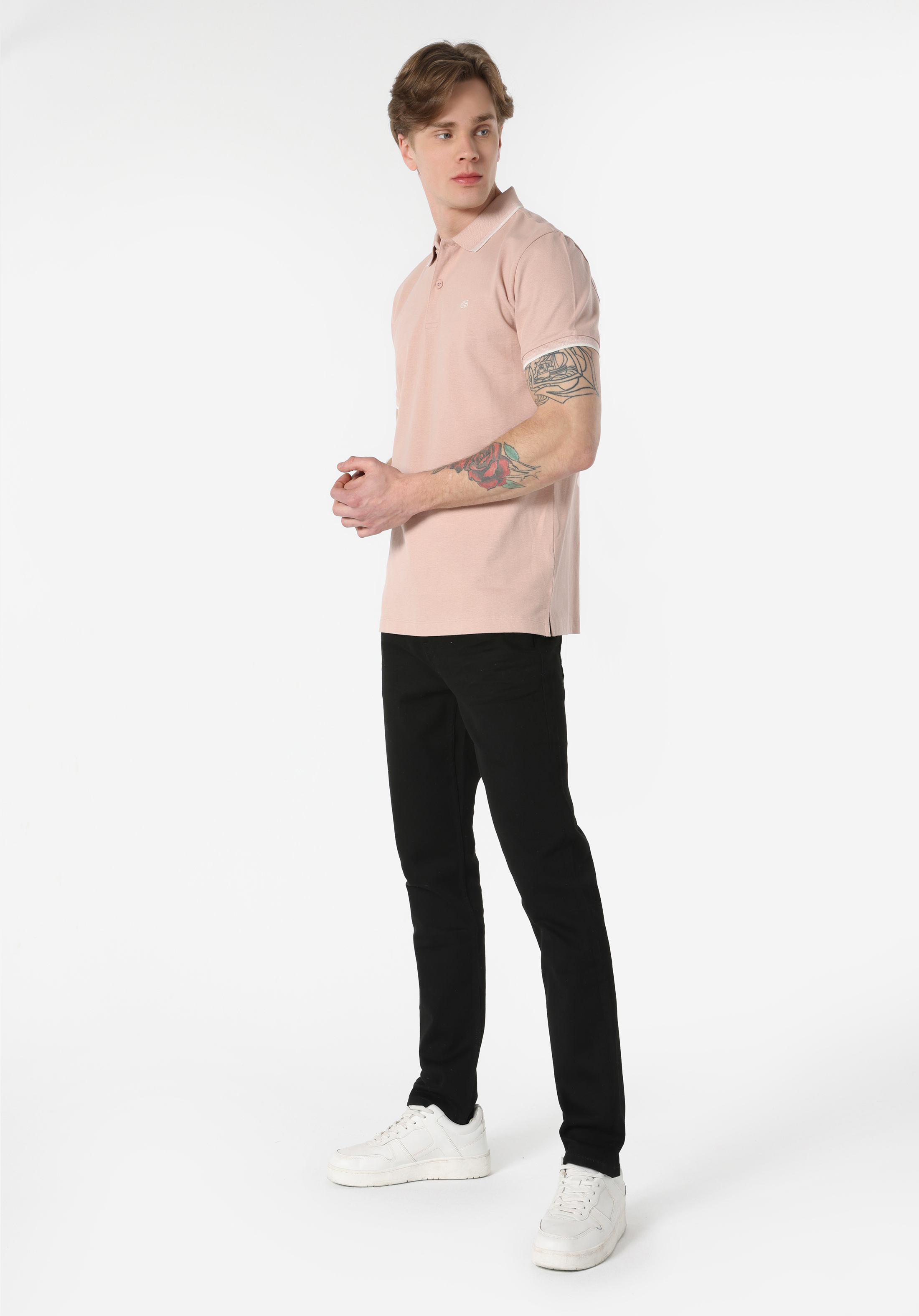 Regular Fit Polo Yaka Düz Erkek Pembe Kısa Kol Tişört
