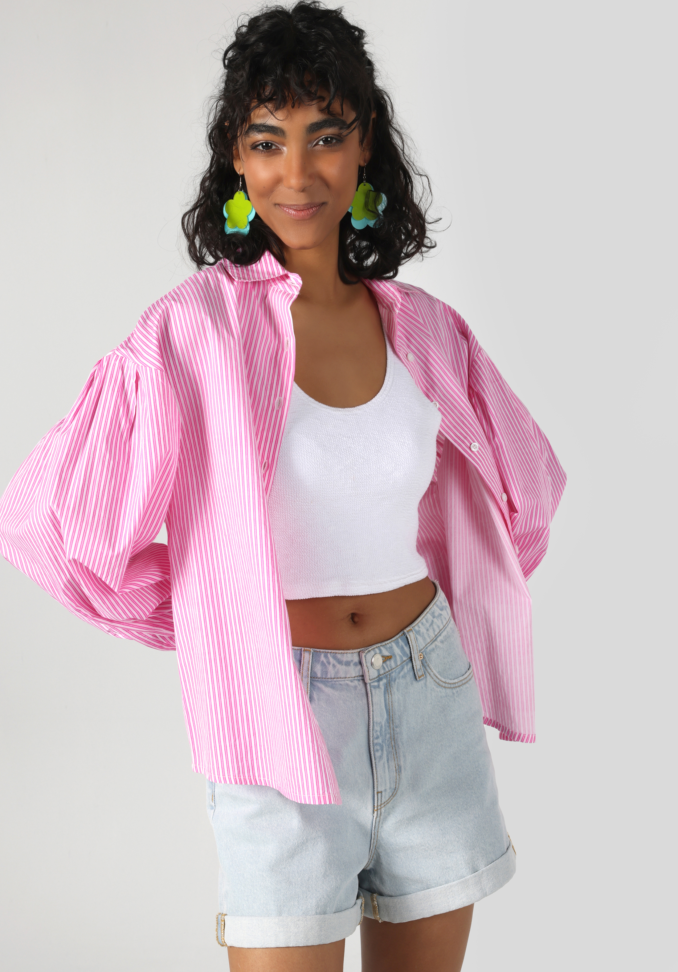 Regular Fit Shirt Neck  Kadın Pembe Uzun Kol Gömlek
