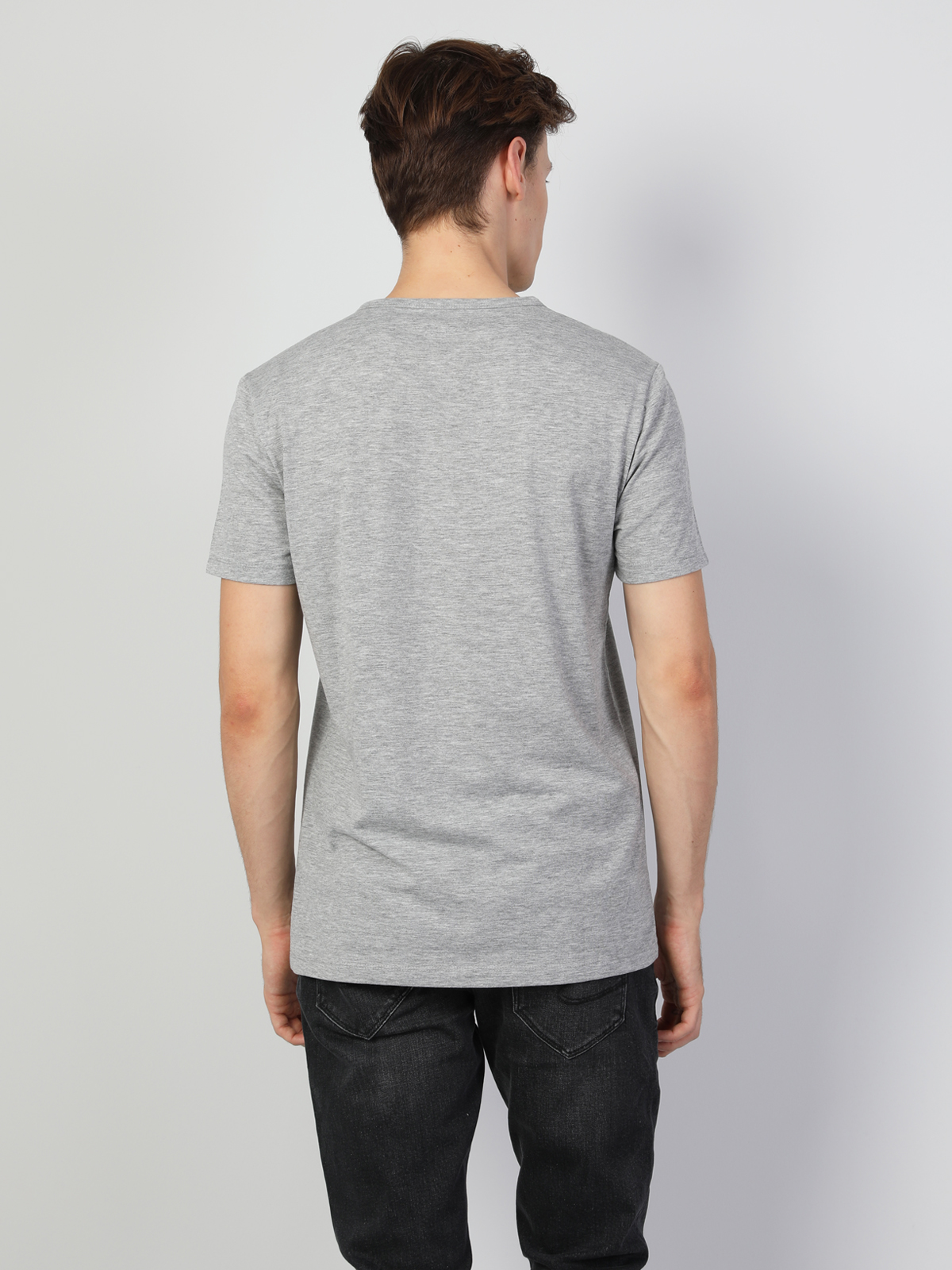 Regular Fit Bisiklet Yaka Örme Erkek Gri Melanj Kısa Kol Tişört