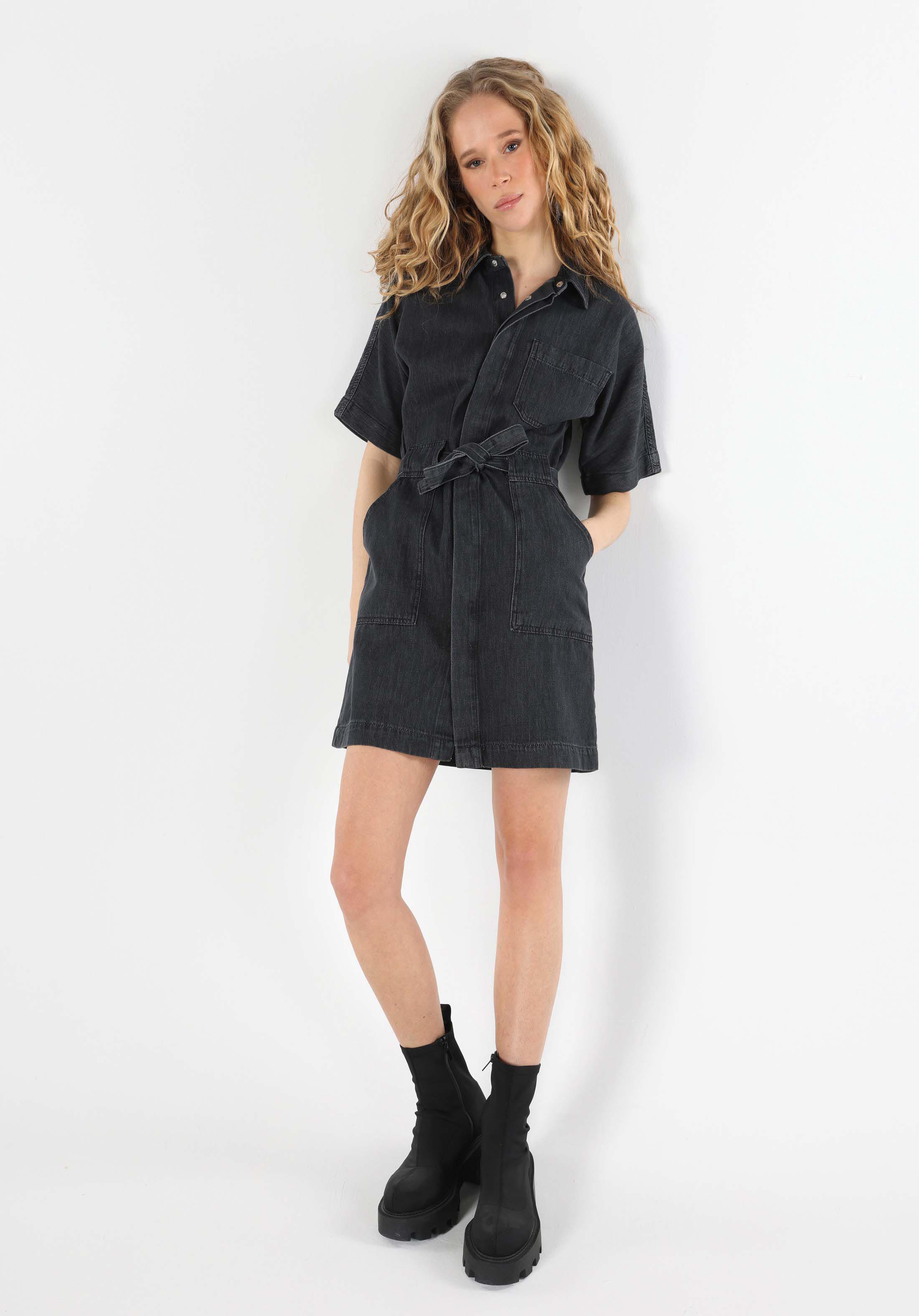 Slim Fit Düz Kadın Denim Kısa Kol Elbise