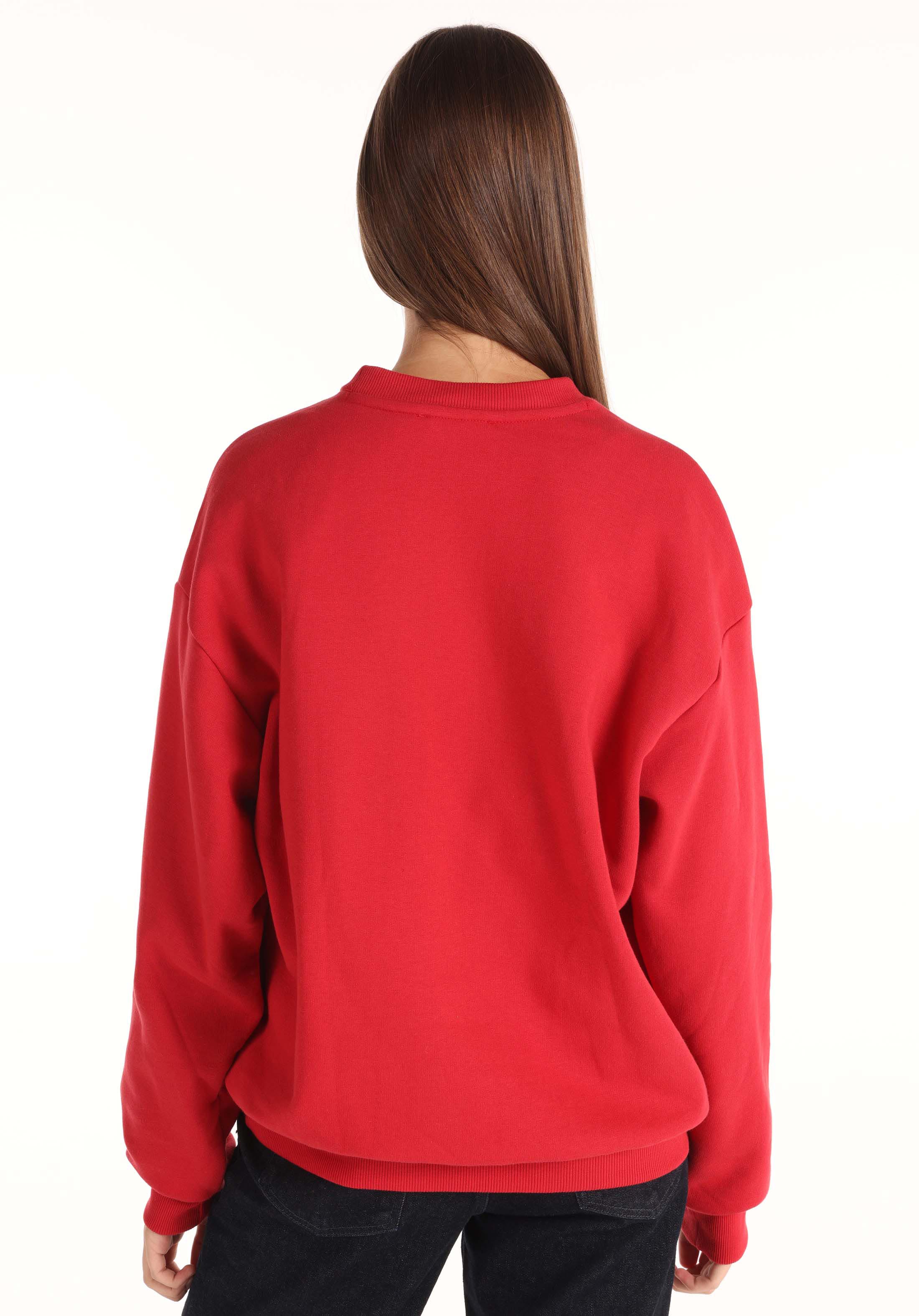 Comfort Fit Yuvarlak Yaka Baskılı Kadın Kirmizi Sweatshirt