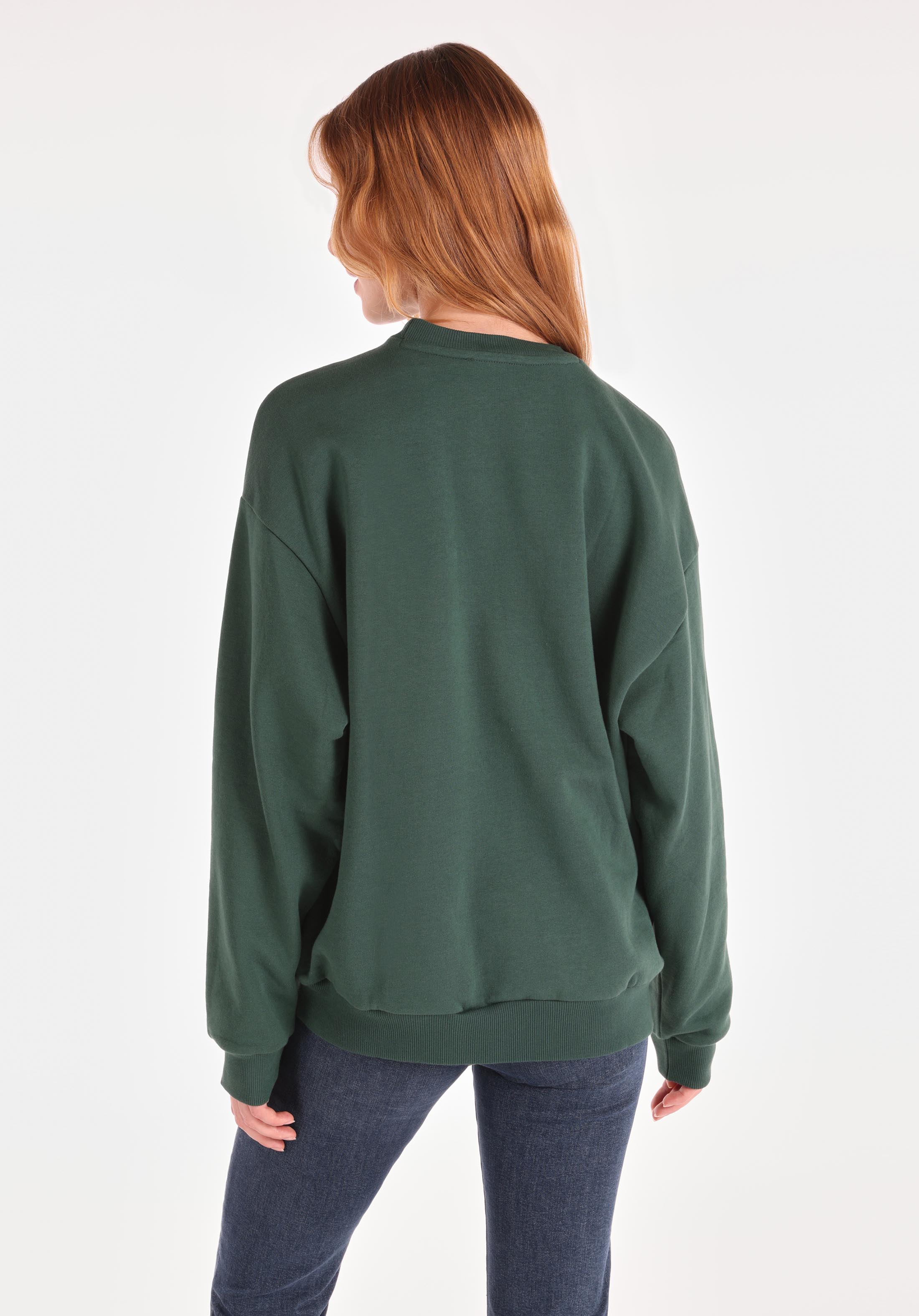 Comfort Fit Yuvarlak Yaka Baskılı Kadın Yeşil Sweatshirt
