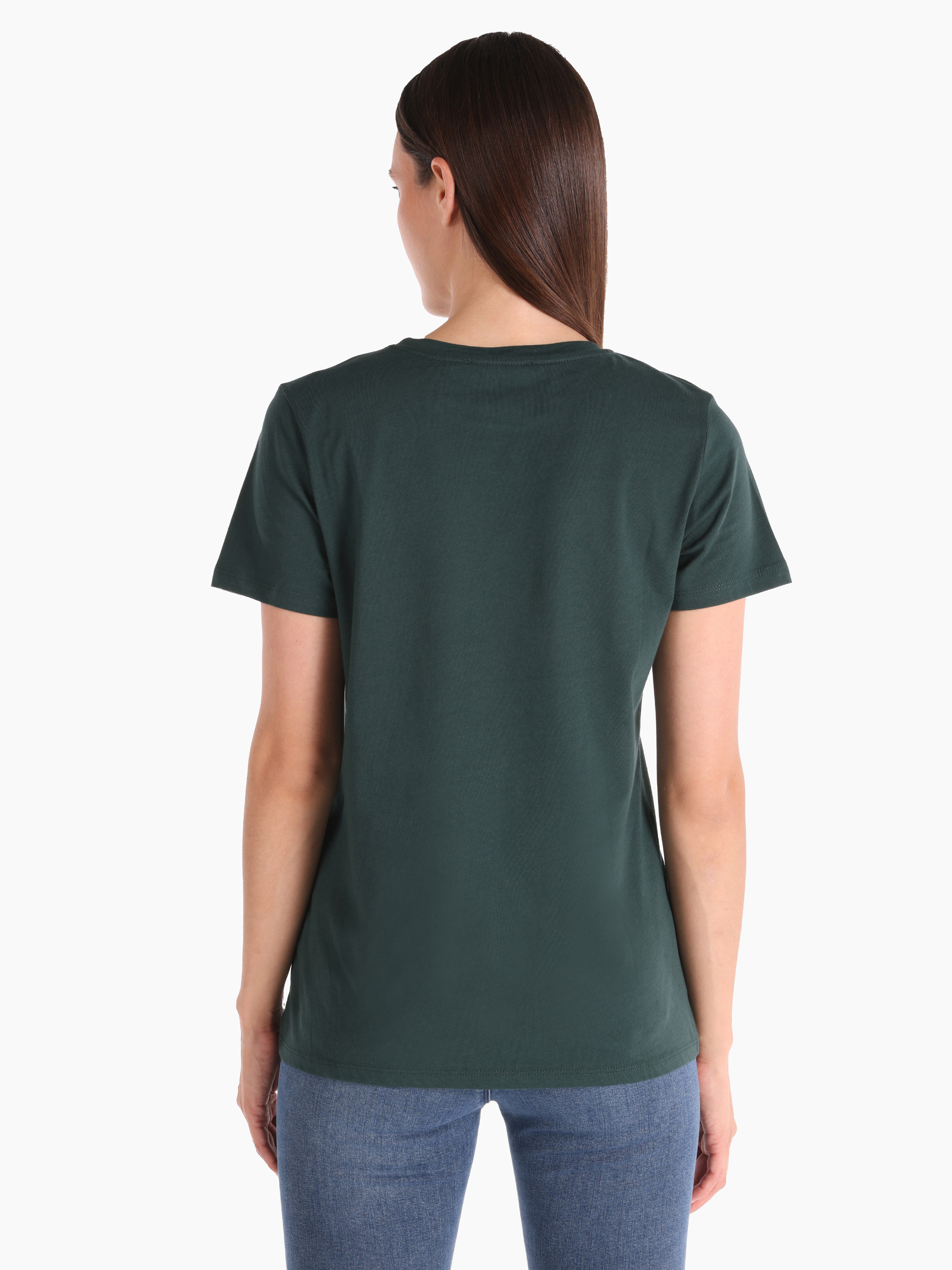 Slim Fit Yuvarlak Yaka  Kadın Yeşil Kısa Kol Tişört