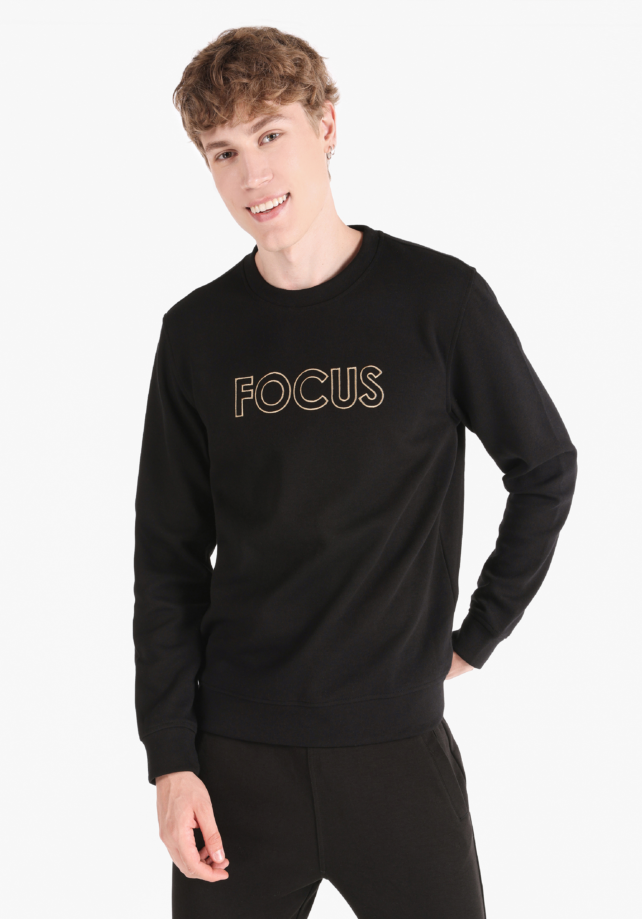 Regular Fit   Erkek Siyah Sweatshirt