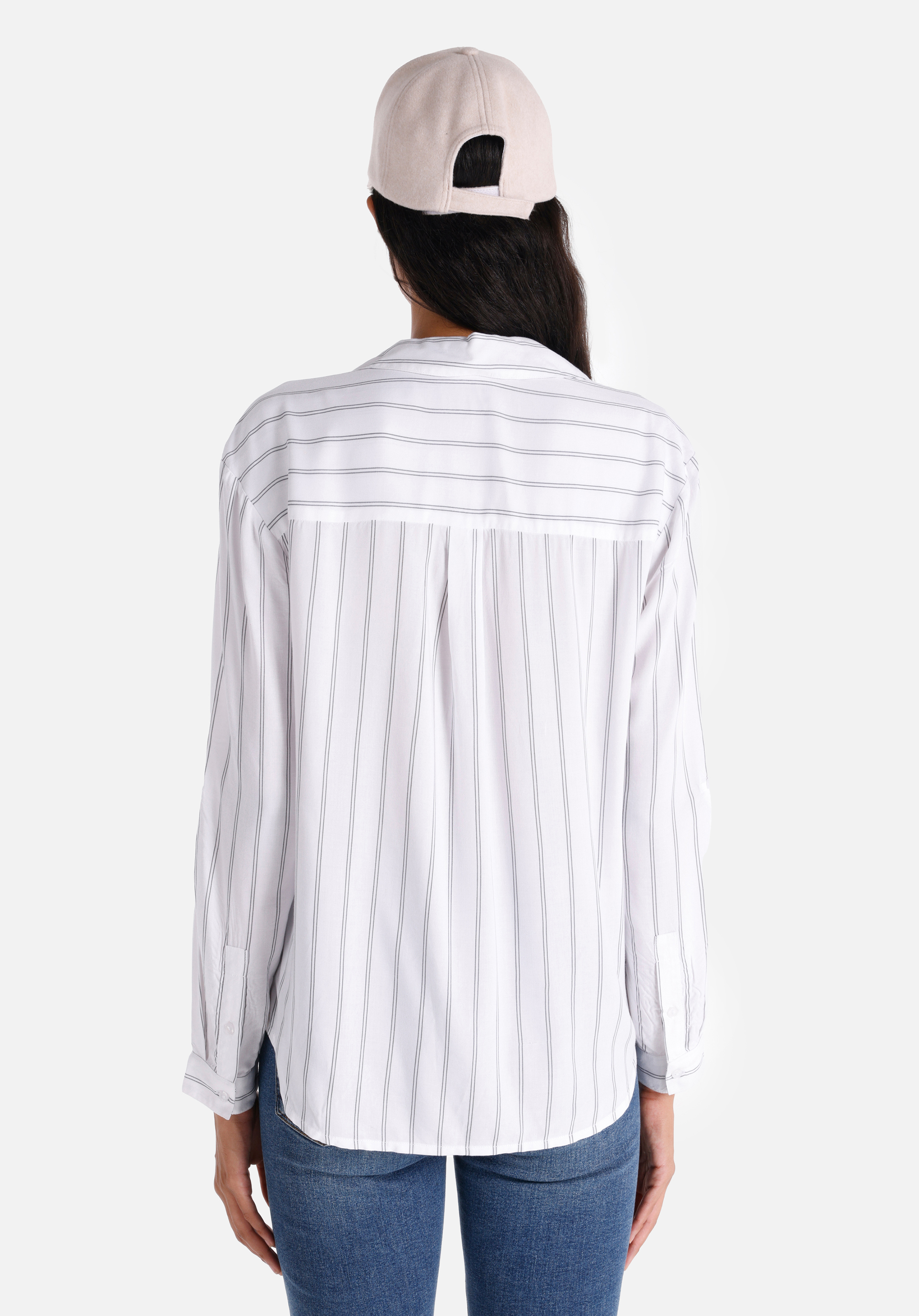 Regular Fit Shirt Neck  Kadın Beyaz Roll-up Gömlek
