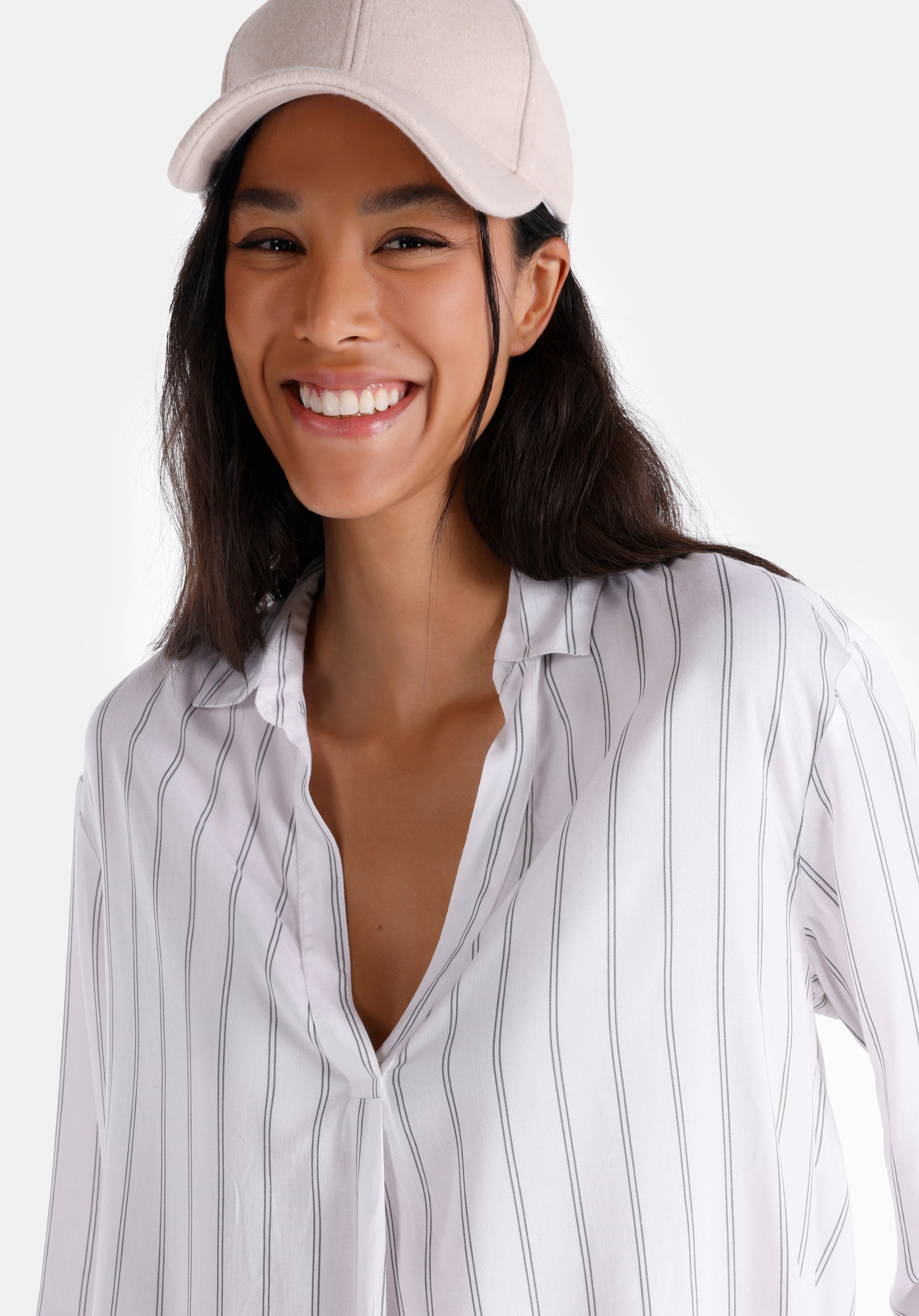Regular Fit Shirt Neck  Kadın Beyaz Roll-up Gömlek
